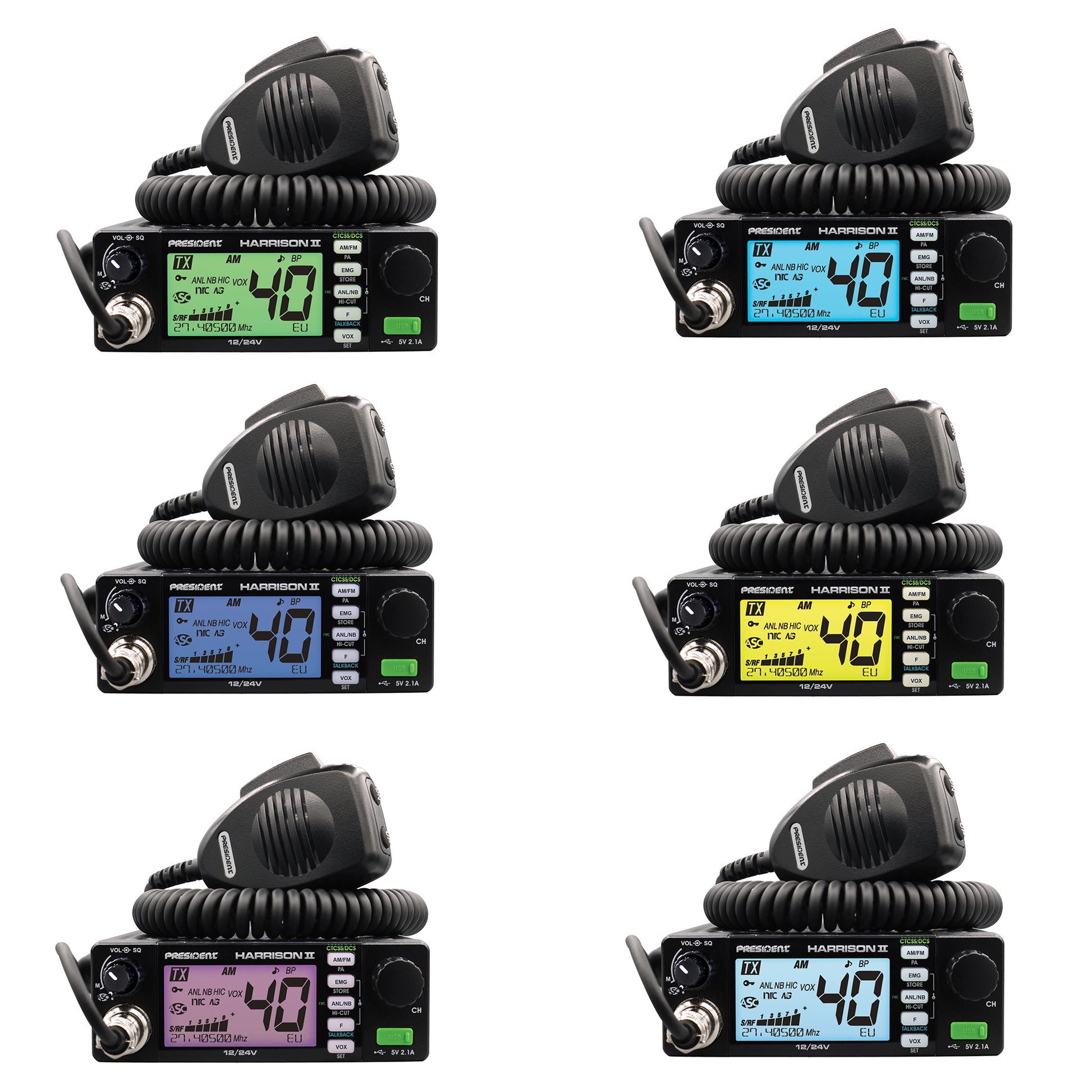 Kit Statie radio CB President HARRISON II ASC + Antena CB PNI ML70, lungime 70cm, 26-30MHz, 200W