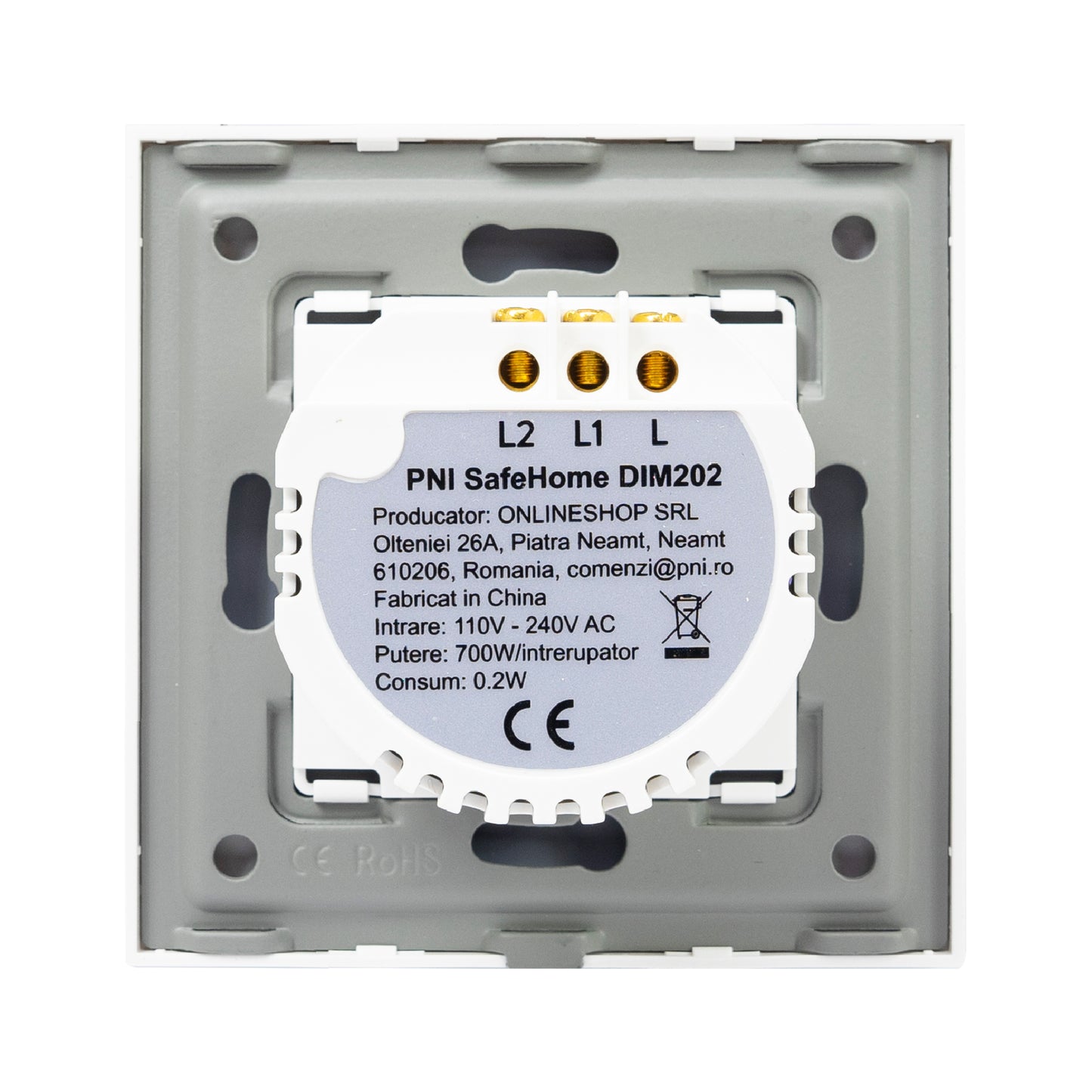 Intrerupator dublu cu touch si dimmer PNI SafeHome DIM202 2X700W,  Live Wire, fara nul, sticla