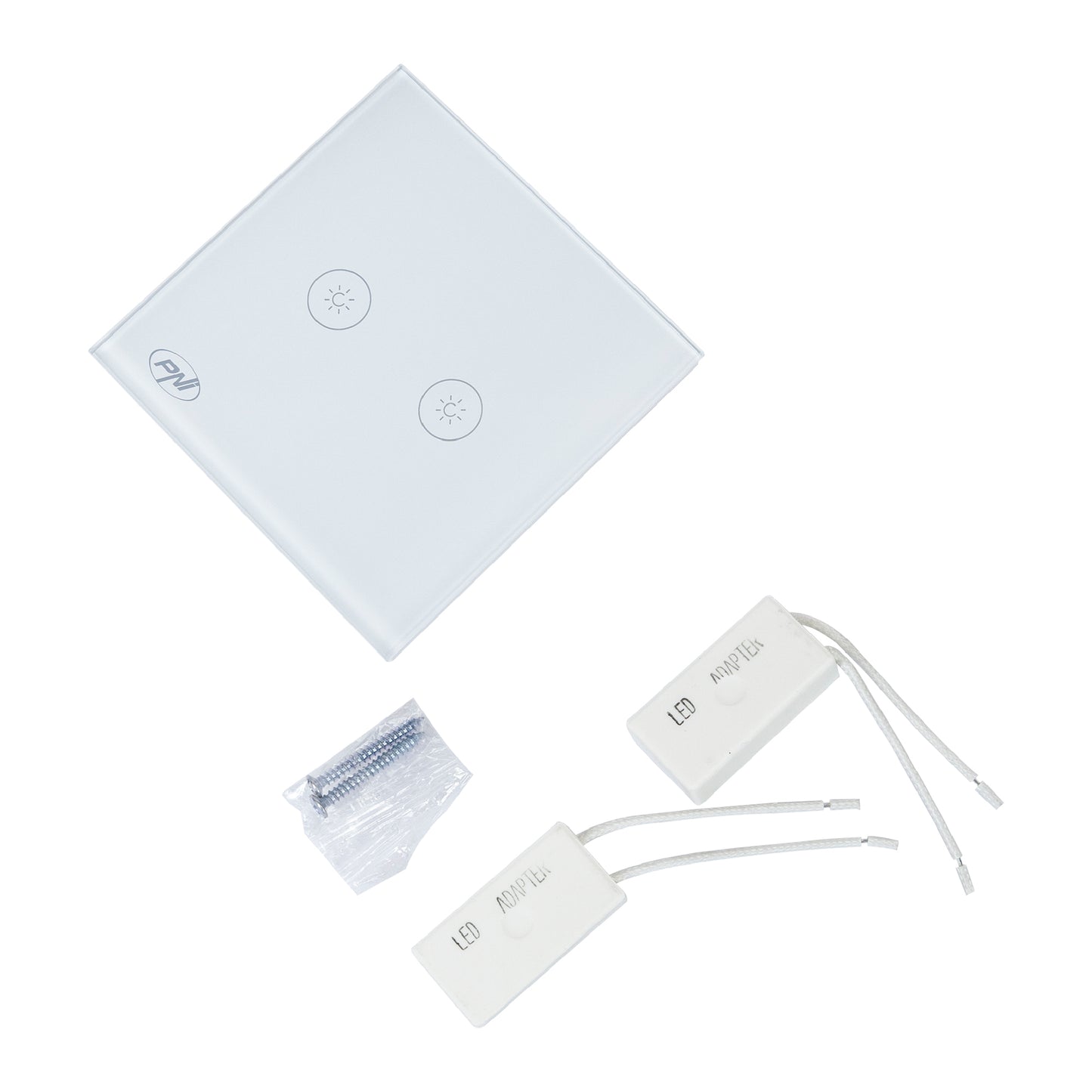 Intrerupator dublu cu touch si dimmer PNI SafeHome DIM202 2X700W,  Live Wire, fara nul, sticla