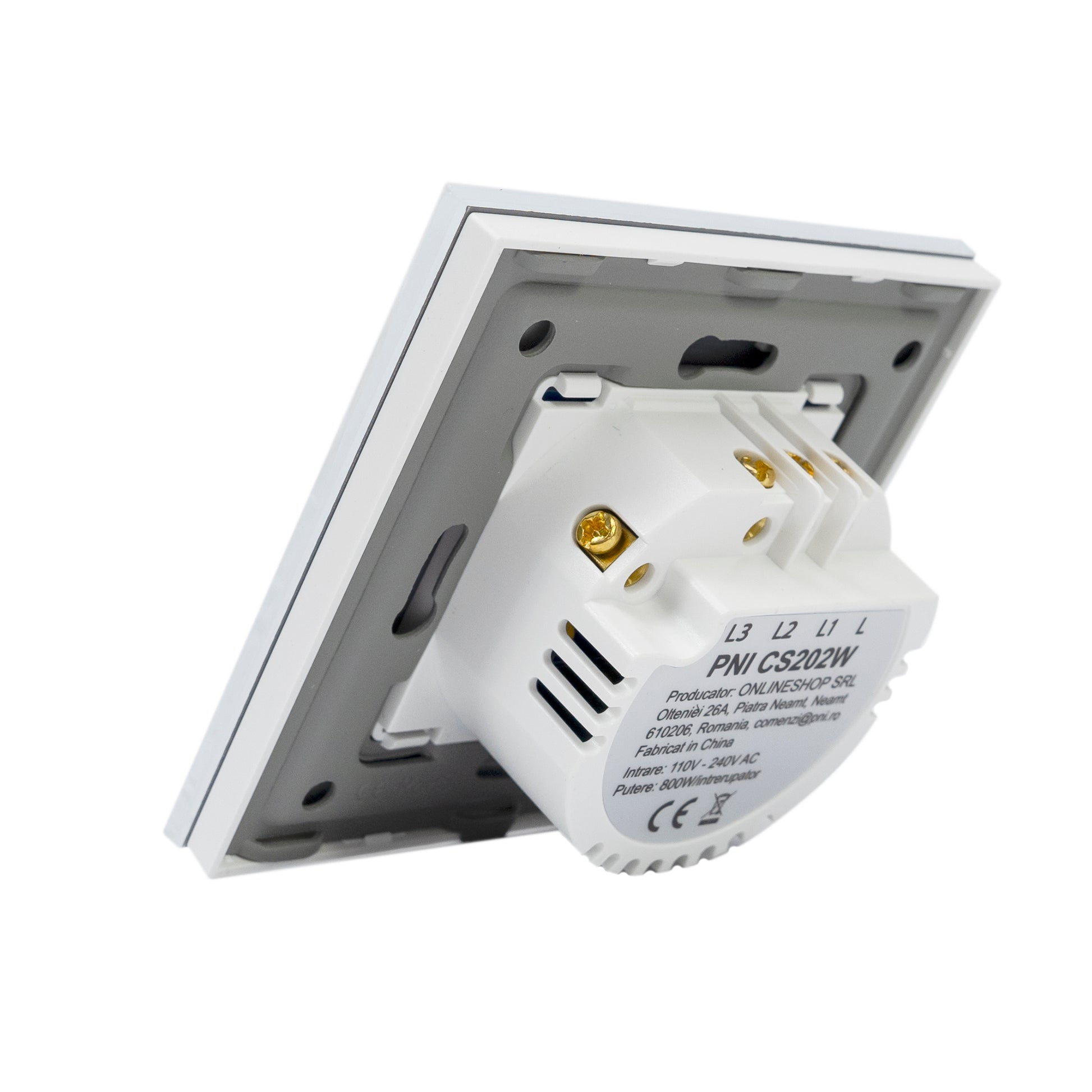 Intrerupator cap scara si cap cruce dublu cu touch PNI CS202W din sticla, alb cu LED indicator, 800W / intrerupator