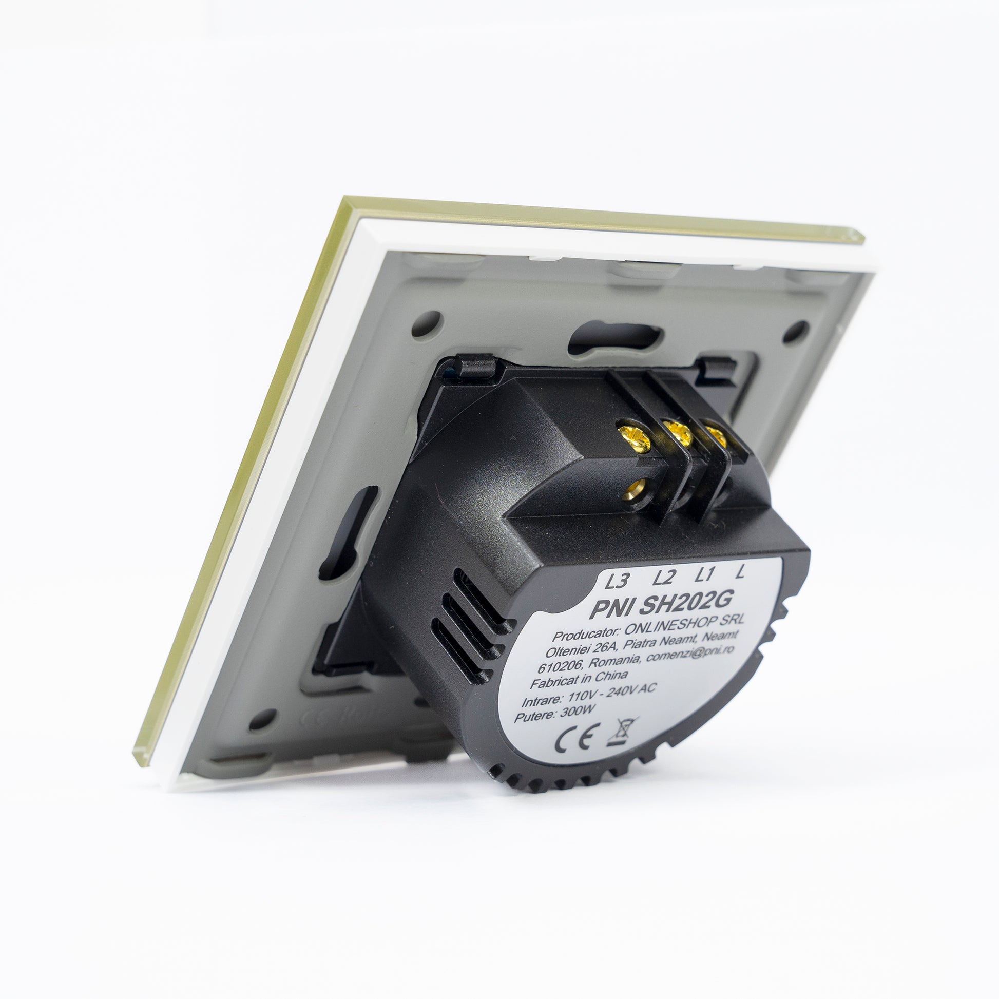 Intrerupator dublu cu touch PNI SH202G din sticla, gold cu LED indicator, culoare auriu