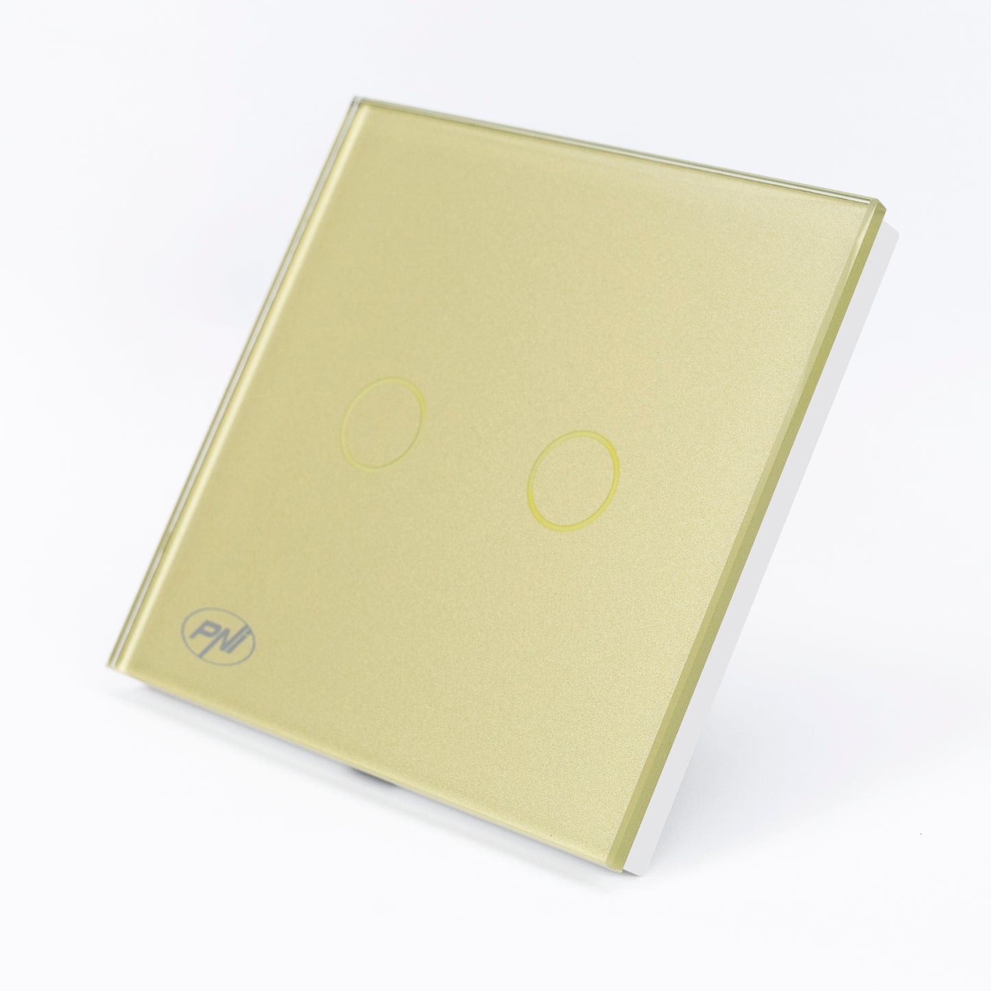 Intrerupator dublu cu touch PNI SH202G din sticla, gold cu LED indicator, culoare auriu