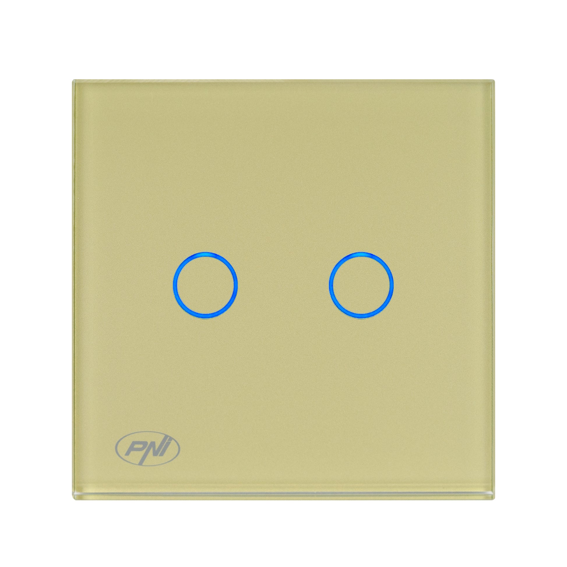 Intrerupator dublu cu touch PNI SH202G din sticla, gold cu LED indicator, culoare auriu