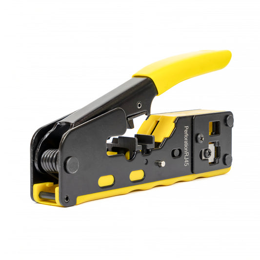 Cleste PNI SR7 pentru taiat, dezizolat cablu si sertizat mufe RJ12, RJ45 CAT5, CAT6, CAT7 CAT8 galben