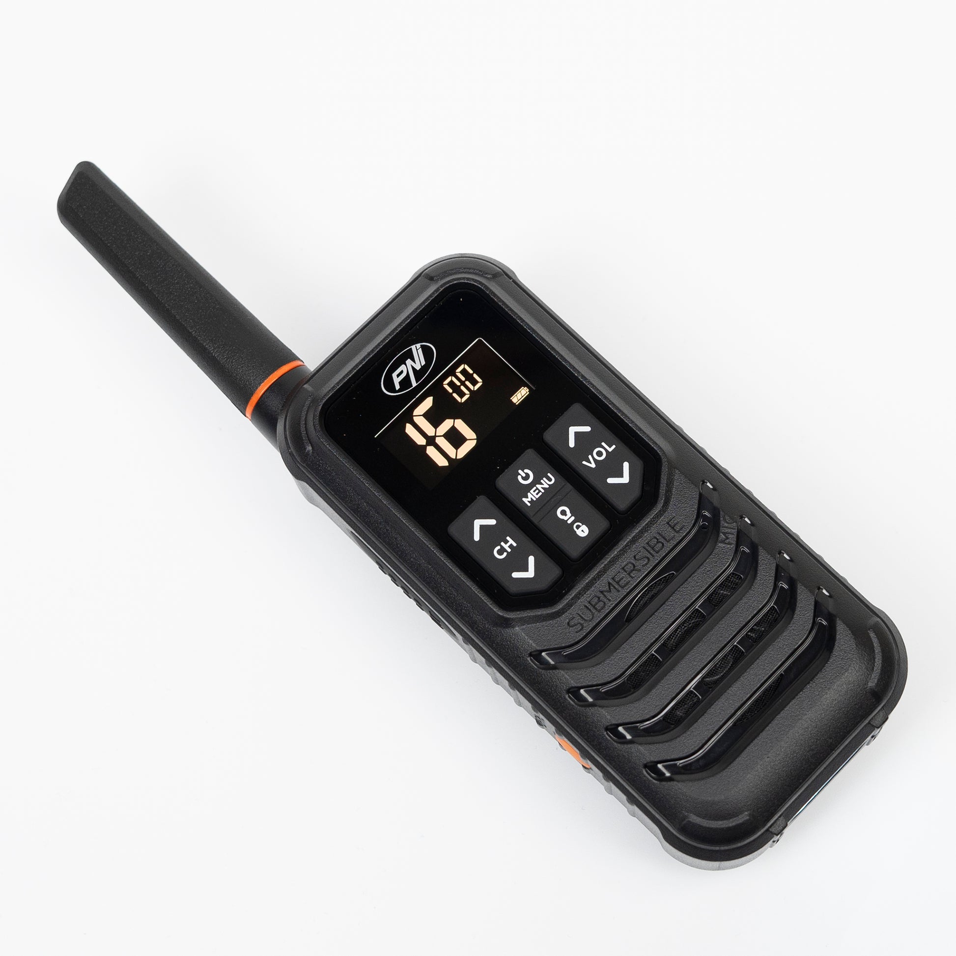 Statie radio portabila PNI PMR R80 PRO, set cu 2 bucati, 0.5W, 16 canale, Waterproof IP67, cu lanterna LED, buton SOS, VOX, USB-C