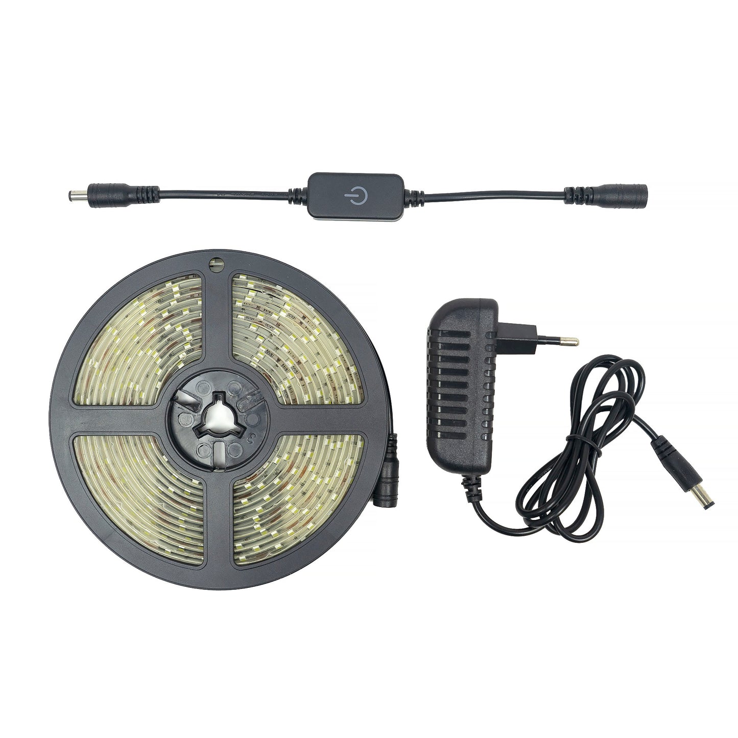 Banda LED PNI W2835, 5m, alb rece, IP65, silicon, buton touch, alimentator 230V, dimabil, 300 LED-uri tip 2835