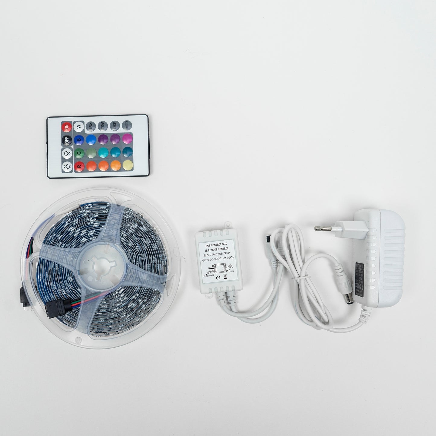 Banda LED PNI RGB5050, 5m, cu telecomanda, alimentator 230 V, dimabil, jocuri de lumini, 300 LED-uri tip 5050