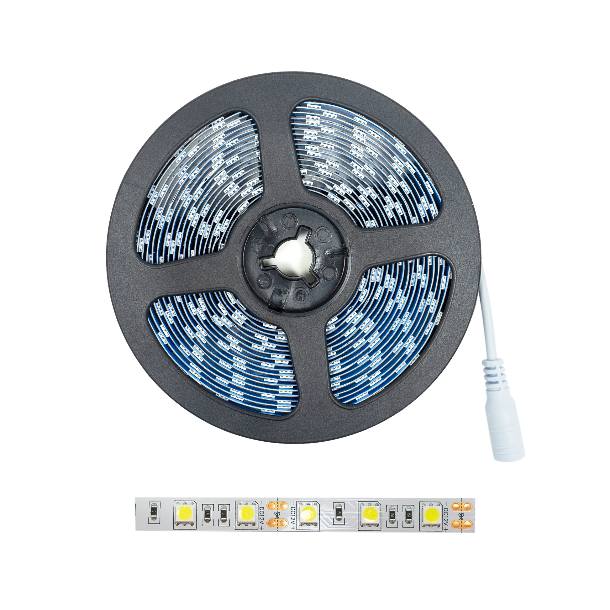 Banda LED W5050, 5 m, alb rece, cu telecomanda, alimentator 230 V, dimabil, joc de lumini, 300 LED- uri tip 5050