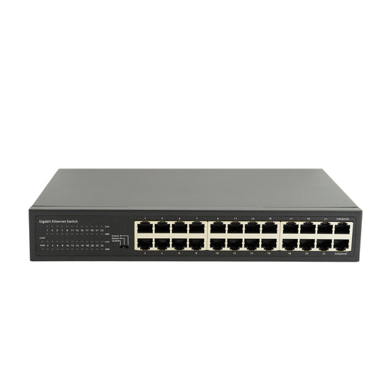 Switch PNI SW024 cu 24 porturi 10/100Mbps, suport VLAN, latime banda 48Gbps, carcasa metalica, negru