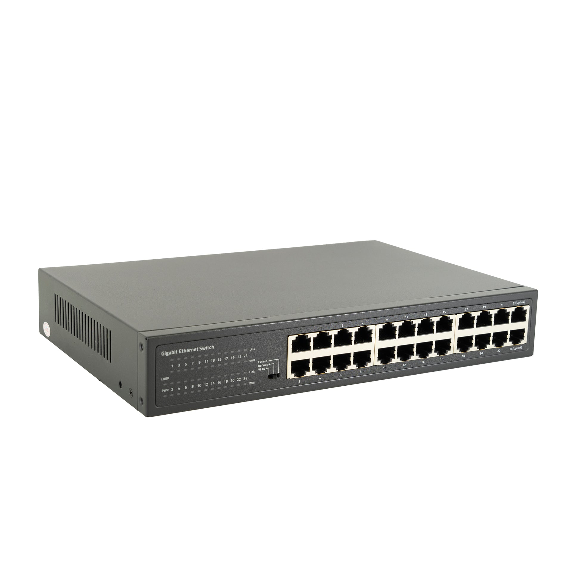 Switch PNI SW024 cu 24 porturi 10/100Mbps, suport VLAN, latime banda 48Gbps, carcasa metalica, negru