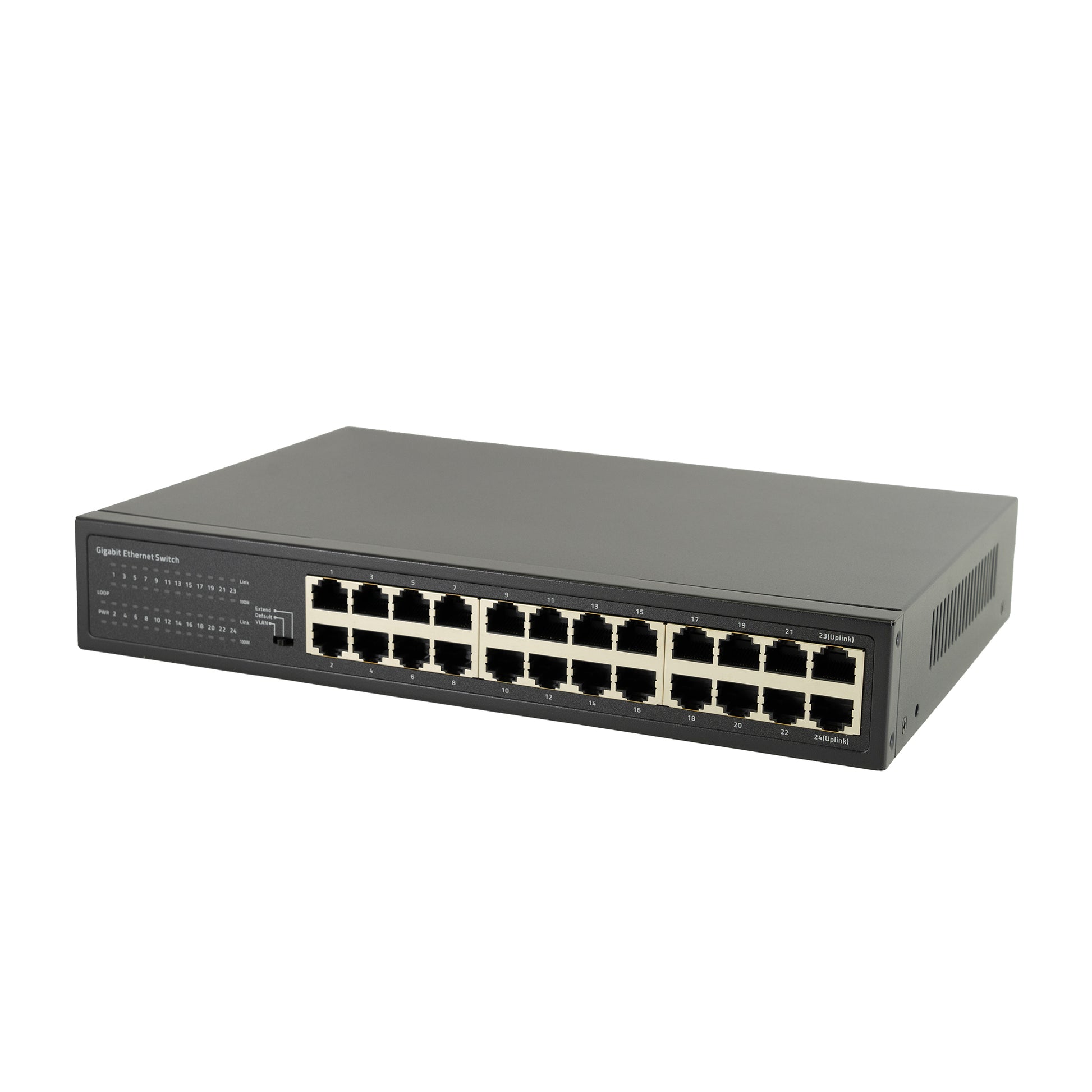 Switch PNI SW024 cu 24 porturi 10/100Mbps, suport VLAN, latime banda 48Gbps, carcasa metalica, negru