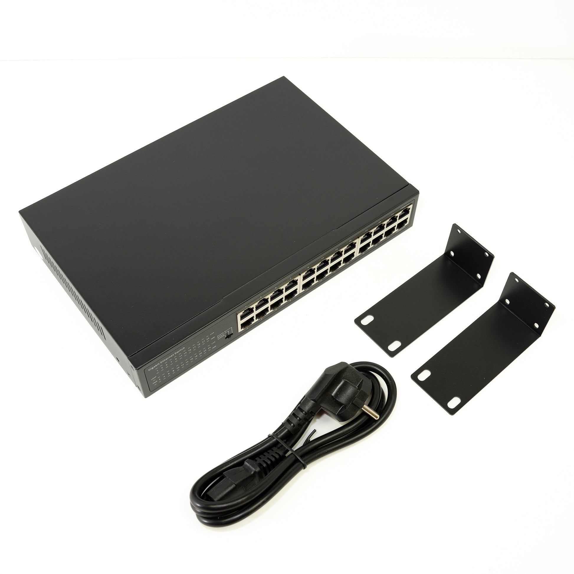 Switch PNI SW024 cu 24 porturi 10/100Mbps, suport VLAN, latime banda 48Gbps, carcasa metalica, negru