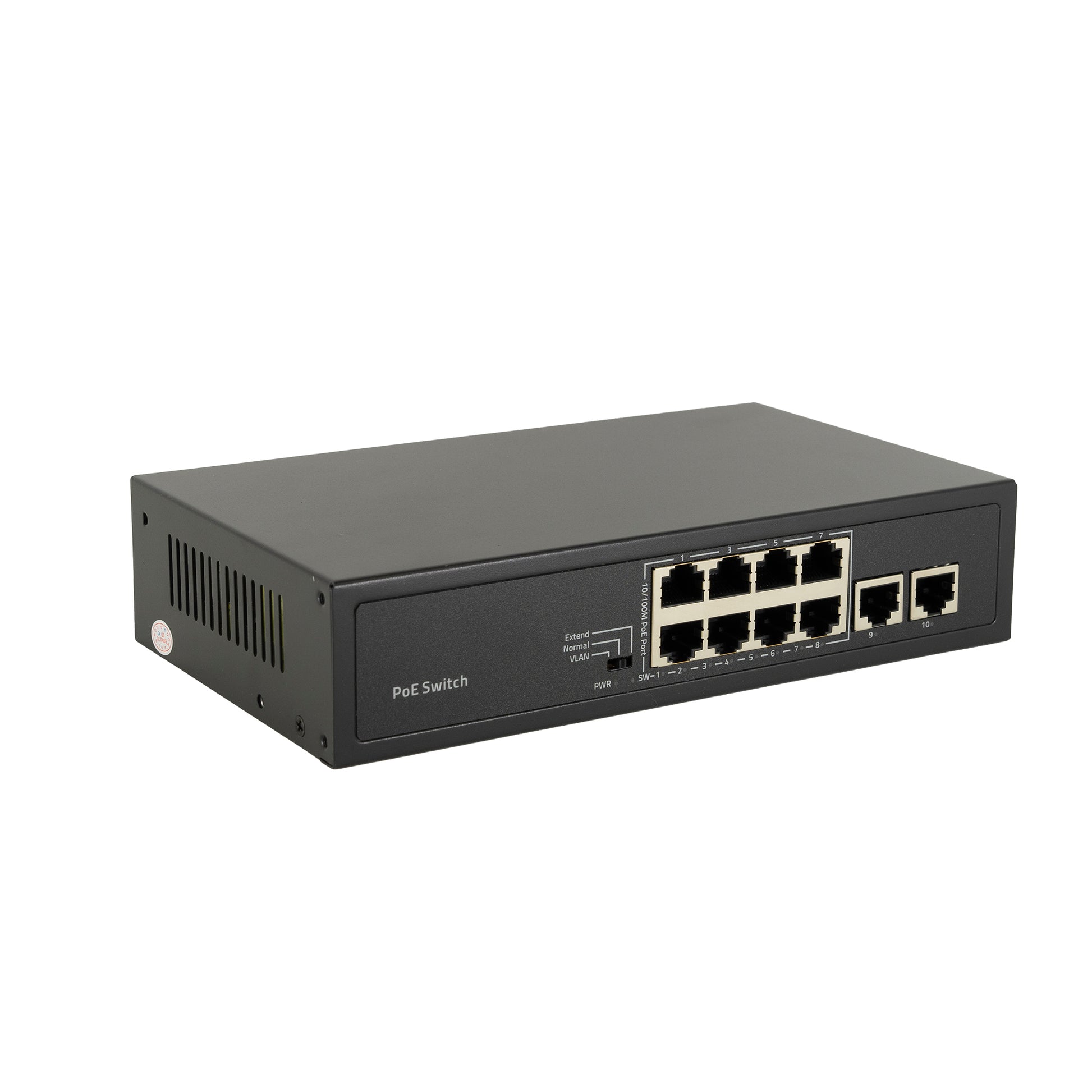 Switch POE PNI SWPOE182 cu 8 porturi POE 100 si 2 porturi 100Mbps, functie AI Extend pana la 250m carcasa metalica, negru
