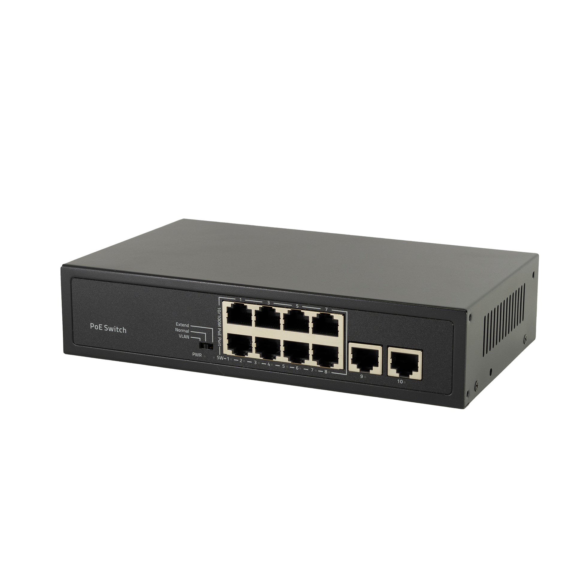 Switch POE PNI SWPOE182 cu 8 porturi POE 100 si 2 porturi 100Mbps, functie AI Extend pana la 250m carcasa metalica, negru