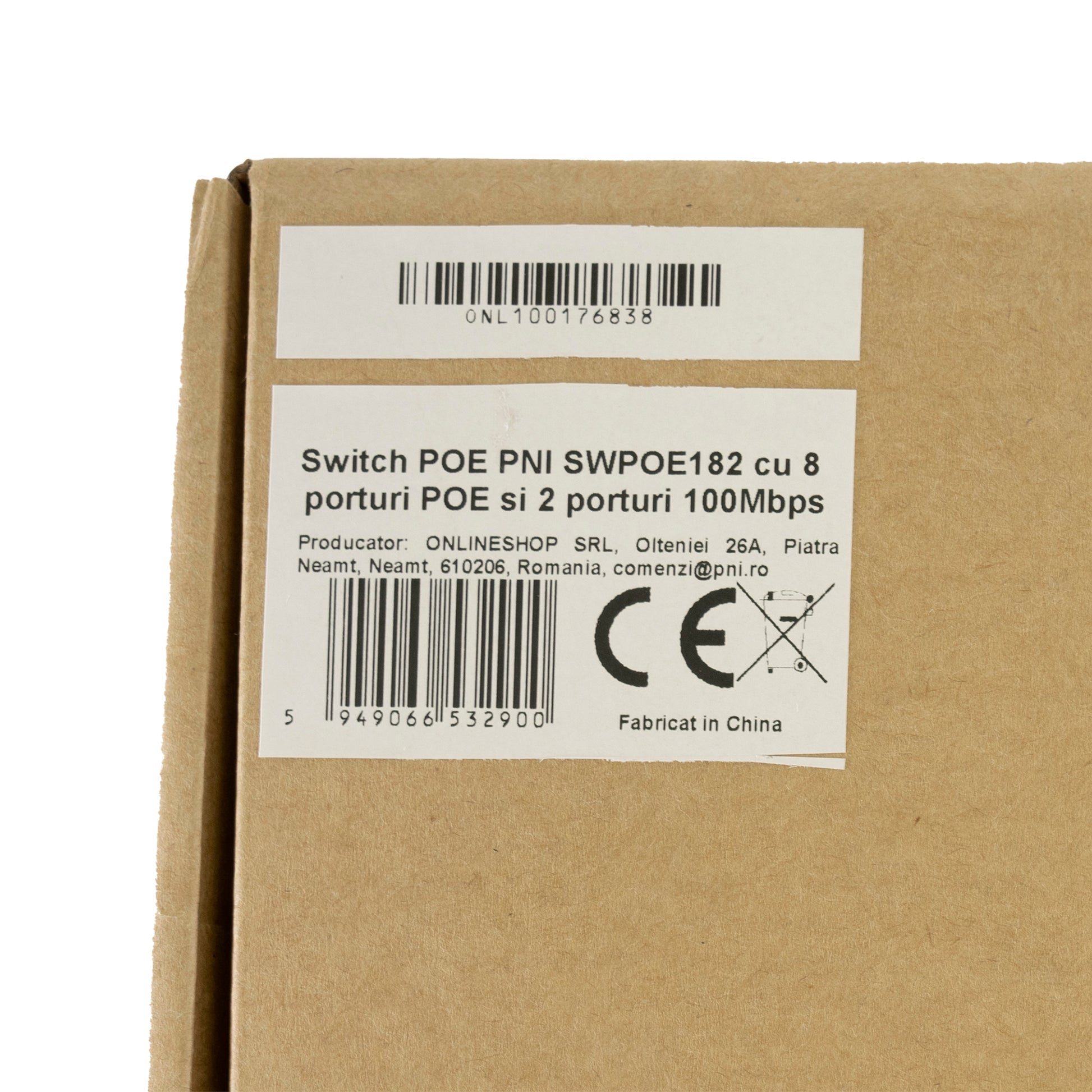 Switch POE PNI SWPOE182 cu 8 porturi POE 100 si 2 porturi 100Mbps, functie AI Extend pana la 250m carcasa metalica, negru
