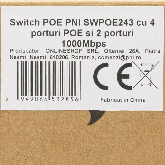 Switch PNI SWPOE243, POE, 6 x 10/100/1000 Mbps, Gigabit, din care 4 porturi PoE, carcasa metalica