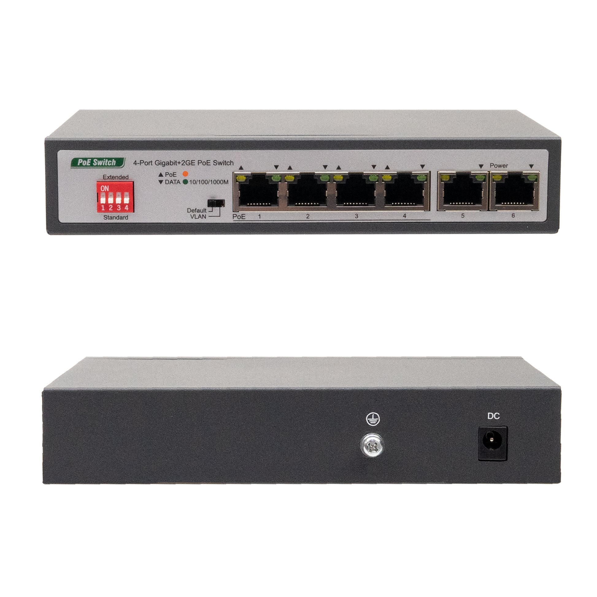 Switch PNI SWPOE243, POE, 6 x 10/100/1000 Mbps, Gigabit, din care 4 porturi PoE, carcasa metalica