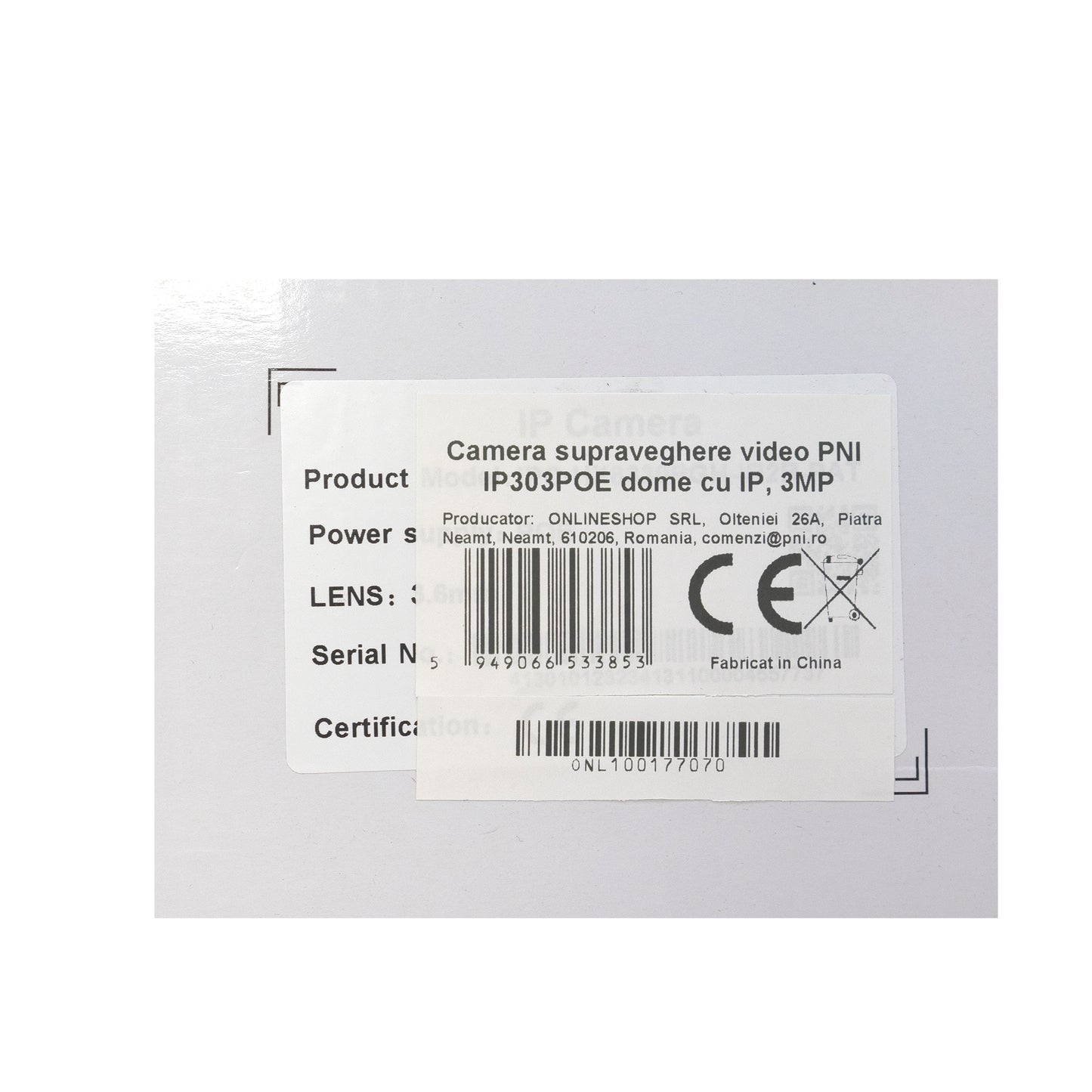 Camera supraveghere video PNI IP303POE dome cu IP, 3MP