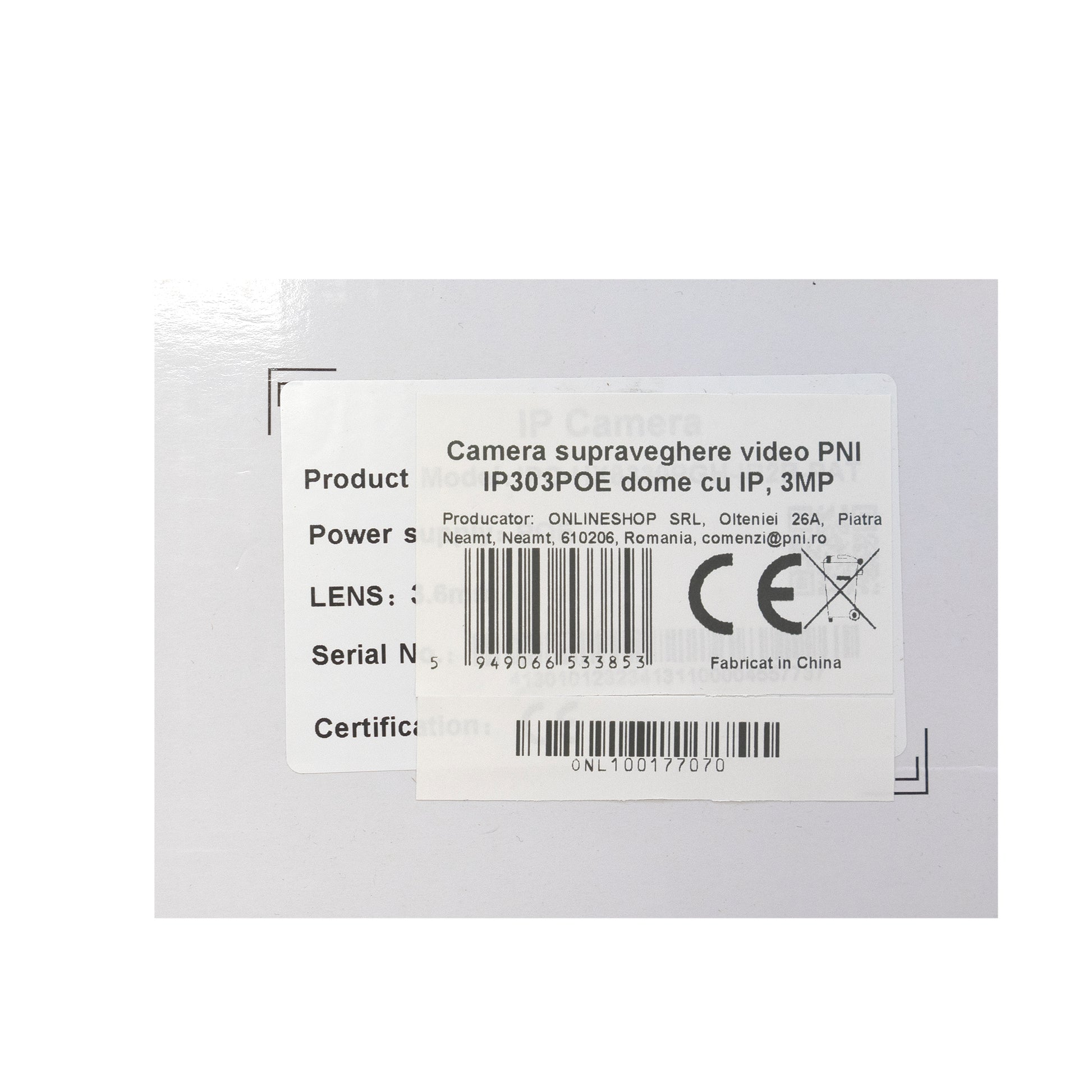 Camera supraveghere video PNI IP303POE dome cu IP, 3MP