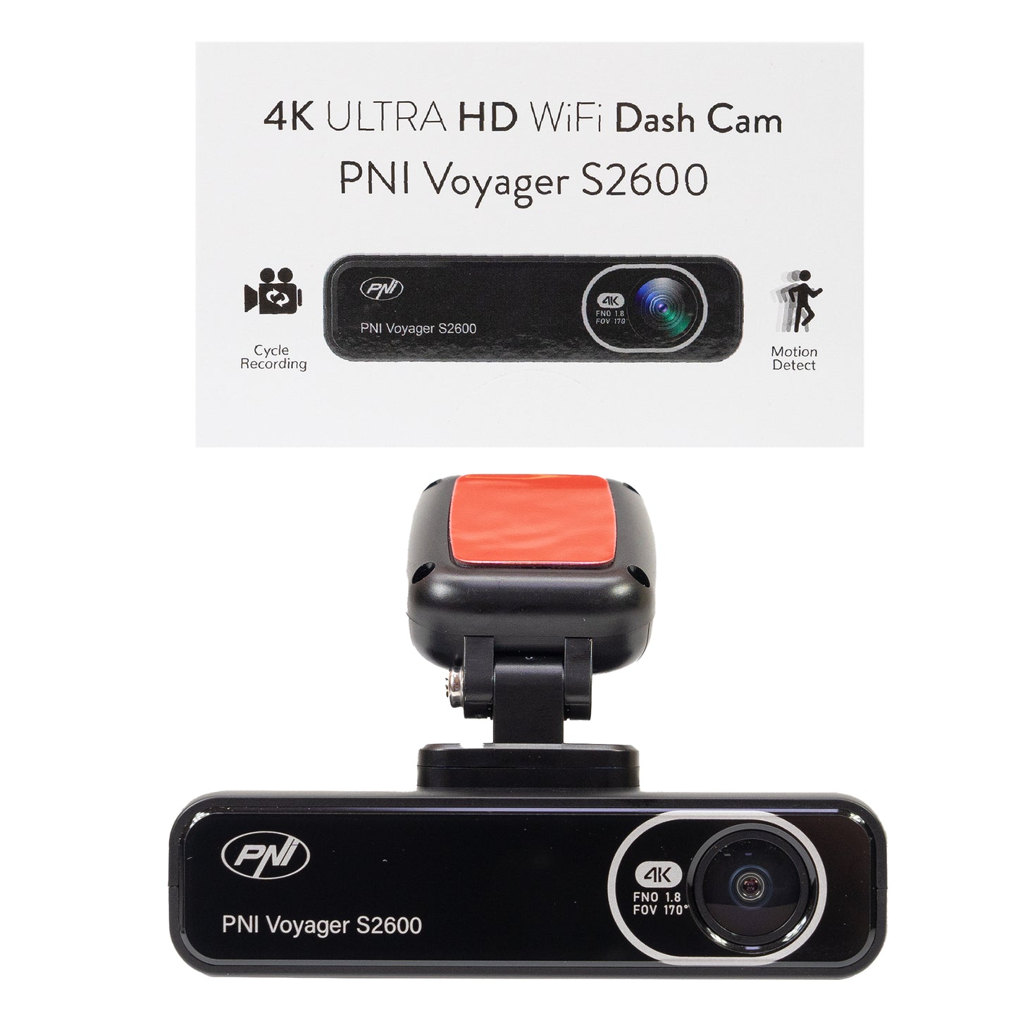 Camera auto DVR PNI Voyager S2600 WiFi, 4K Ultra HD, GPS, fara display, functie Monitorizare parcare, G-sensor, inregistrare video si audio, alimentare 12V/24V