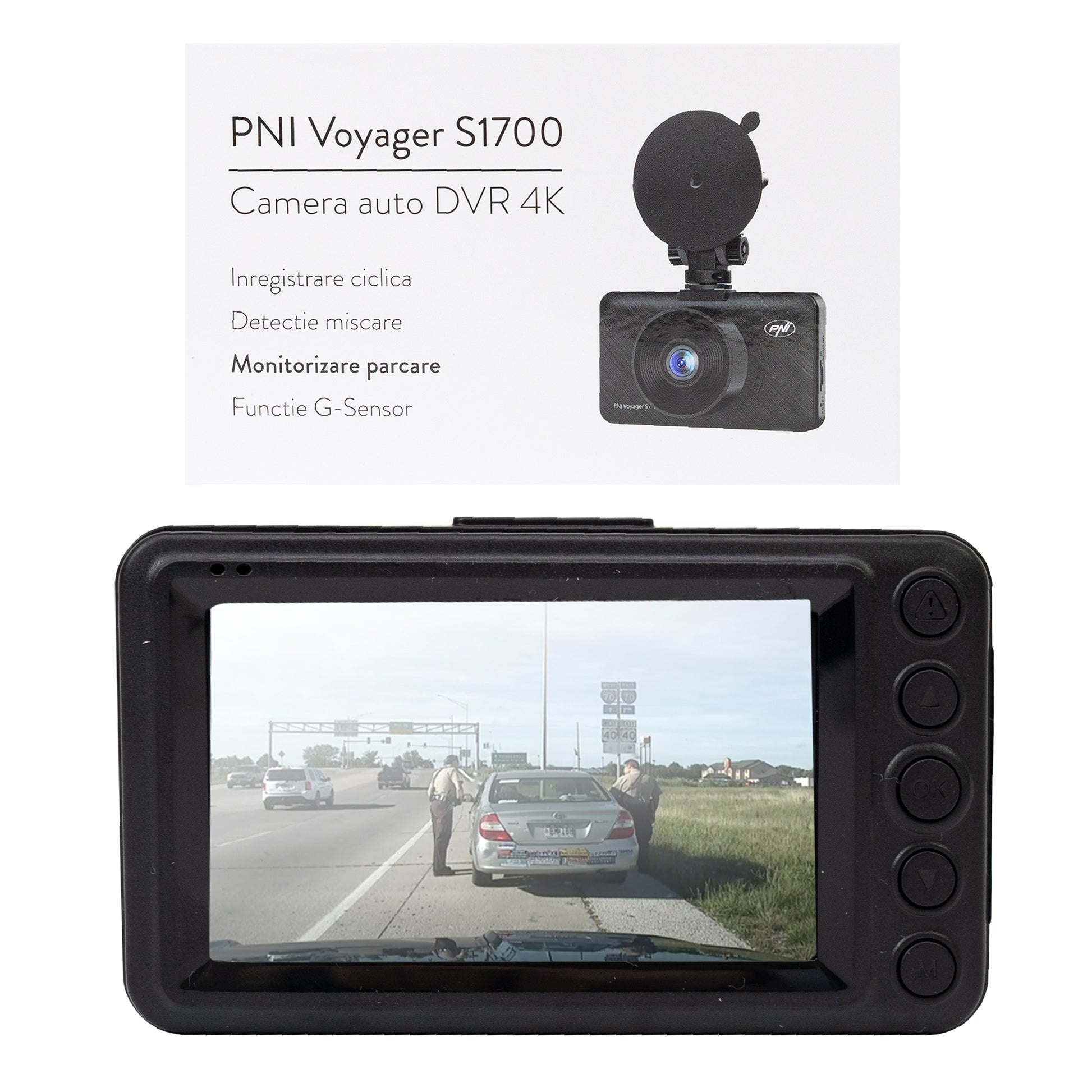 Camera auto DVR PNI Voyager S1700 4K UHD, ecran 3 inch, inregistrare ciclica, monitorizare parcare, detectie miscare, alimentare 12V/24V