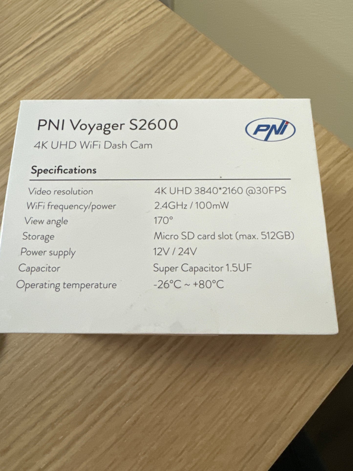 Camera auto DVR PNI Voyager S2600 WiFi, 4K Ultra HD, GPS, fara display, functie Monitorizare parcare, G-sensor, inregistrare video si audio, alimentare 12V/24V