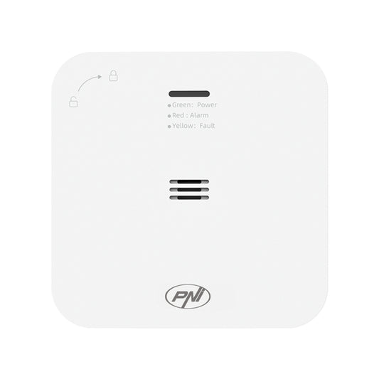 Senzor de monoxid de carbon (CO) PNI SafeHouse HS281 cu Wi-Fi, control din aplicatia Tuya Smart, alimentare baterii AA, 85dB, alarma sonora si vizuala, alarma silentioasa