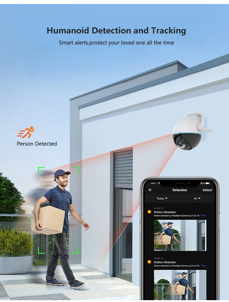 Camera supraveghere video wireless PNI IP798 4MP, cu IP, rotire dupa miscare, detectie forma umana, detectie miscare, audio bidirectional, slot card micro SD, control din aplicatia Tuya Smart