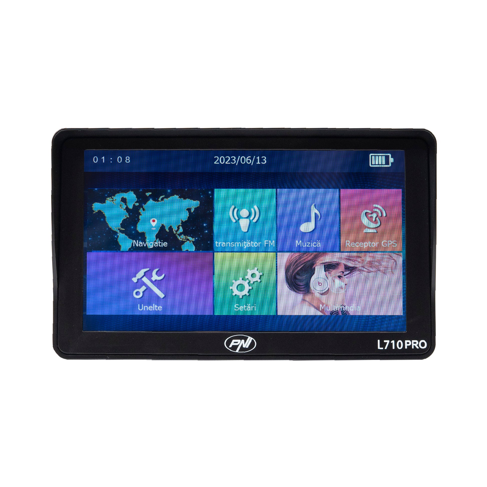 Sistem de navigatie GPS PNI L710 PRO cu parasolar, 7 inch, 800 MHz, 256MB DDR, 16GB memorie interna, FM transmitter, cu doua alimentatoare auto incluse