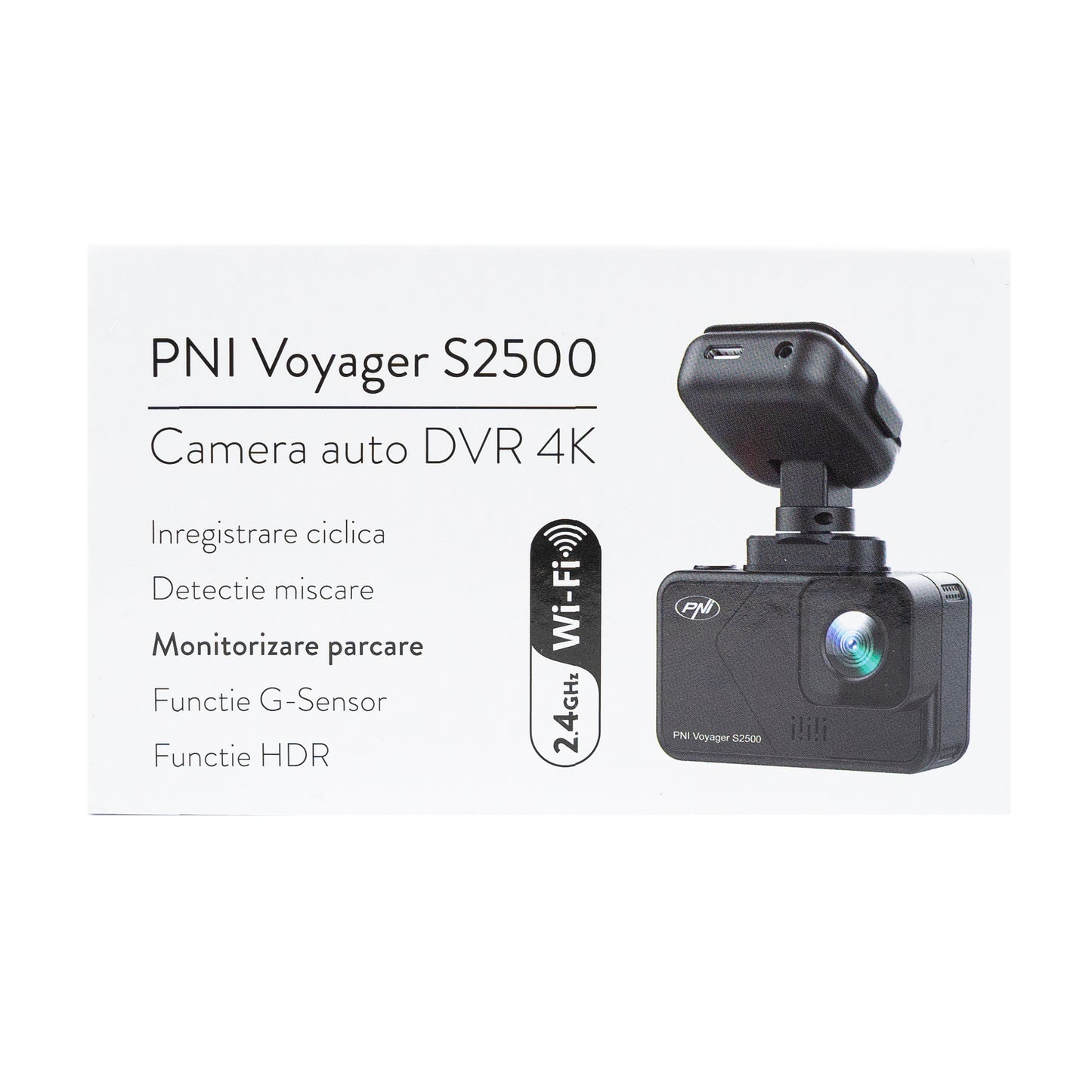 Camera auto DVR PNI Voyager S2500 WiFi, 4K UHD, ecran 2 inch, inregistrare ciclica, monitorizare parcare, detectie miscare, inregistrare video si audio, alimentare 12V/24V