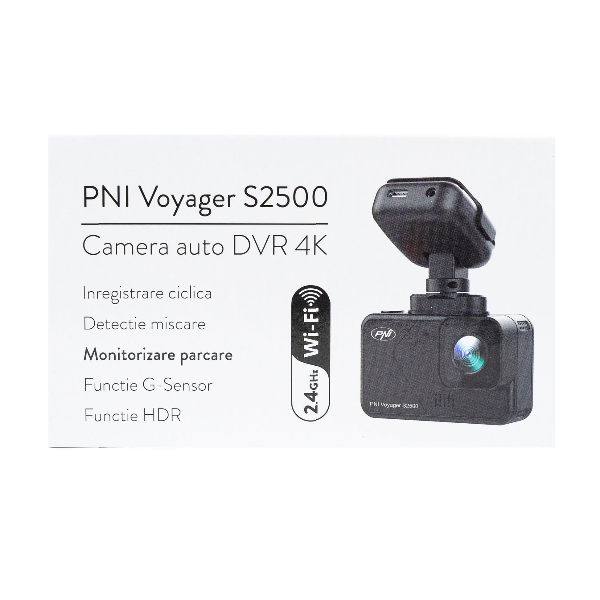 Camera auto DVR PNI Voyager S2500 WiFi, 4K UHD, ecran 2 inch, inregistrare ciclica, monitorizare parcare, detectie miscare, inregistrare video si audio, alimentare 12V/24V