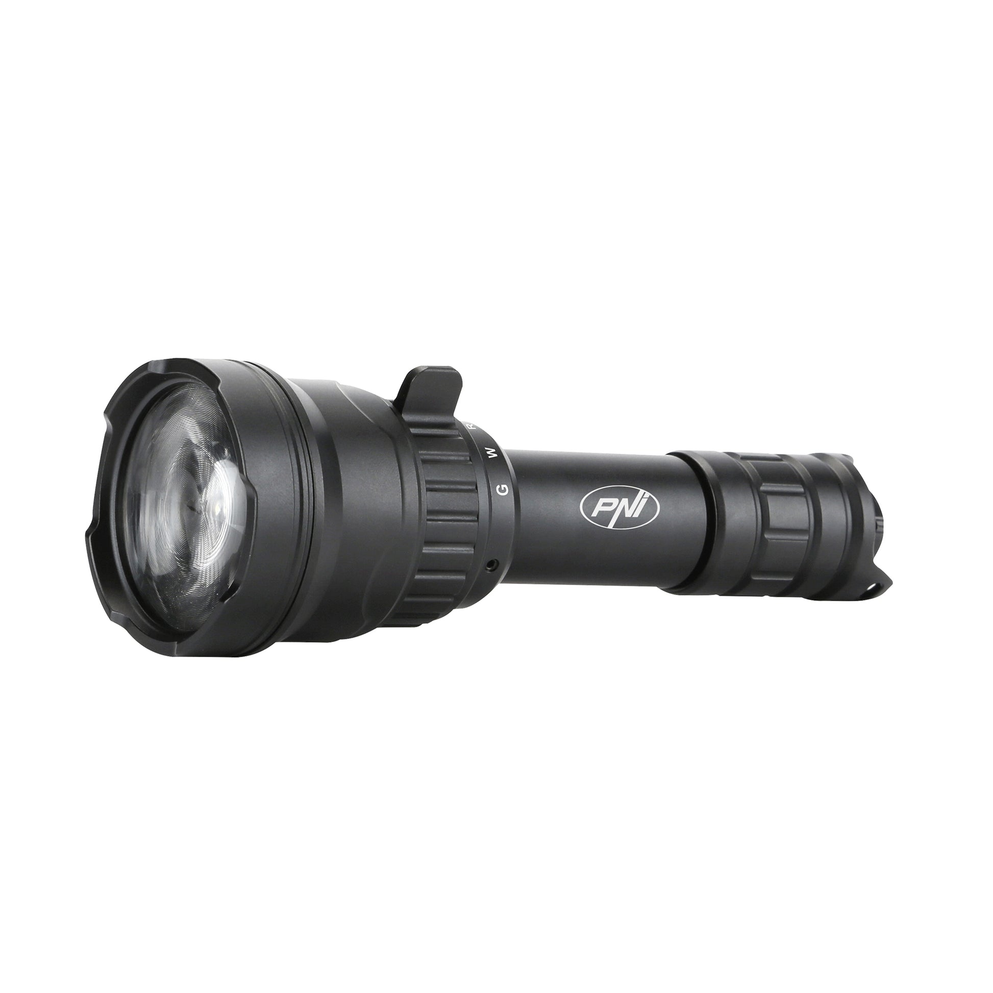 Lanterna PNI Adventure F300 cu LED in 3 culori, alb, rosu, verde, max. 10W, IPX6, distanta 536 m, flux luminos 540 lm, acumulator 18650 3000mAh inclus, incarcator pentru acumulator inclus, functie zoom si dimming