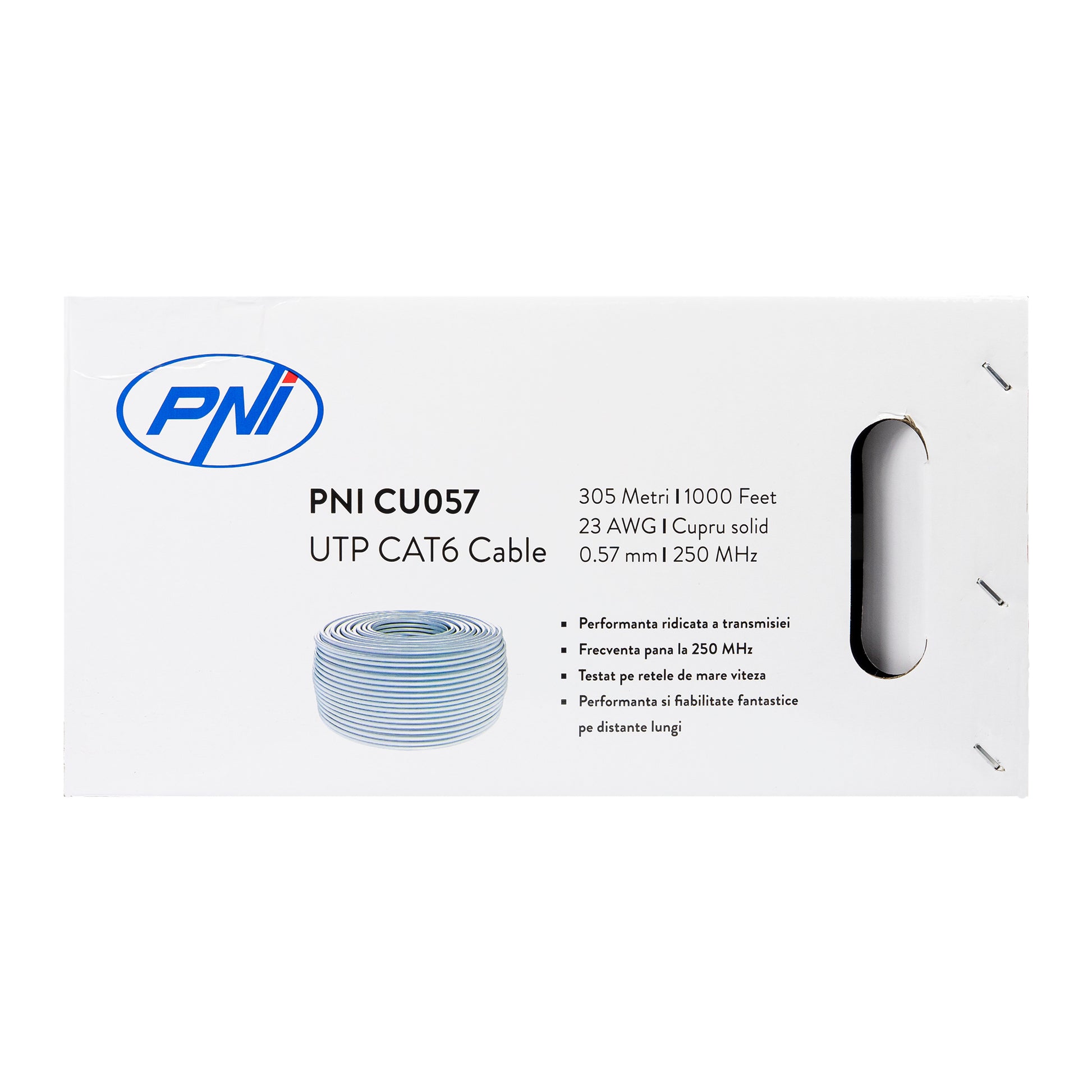 Cablu UTP CAT6 PNI CU057 la metru, cu 4 perechi de fire torsadate din cupru 100%  0.57 mm, pentru internet si sisteme de supraveghere