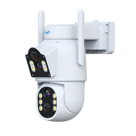 Camera supraveghere video PNI IP792 dual lens 2MP + 2MP, panou solar 3W, acumulator 6000mAh incorporat, detectie miscare, slot card micro SD, vizibilitate nocturna, audio bidirectional, IP65