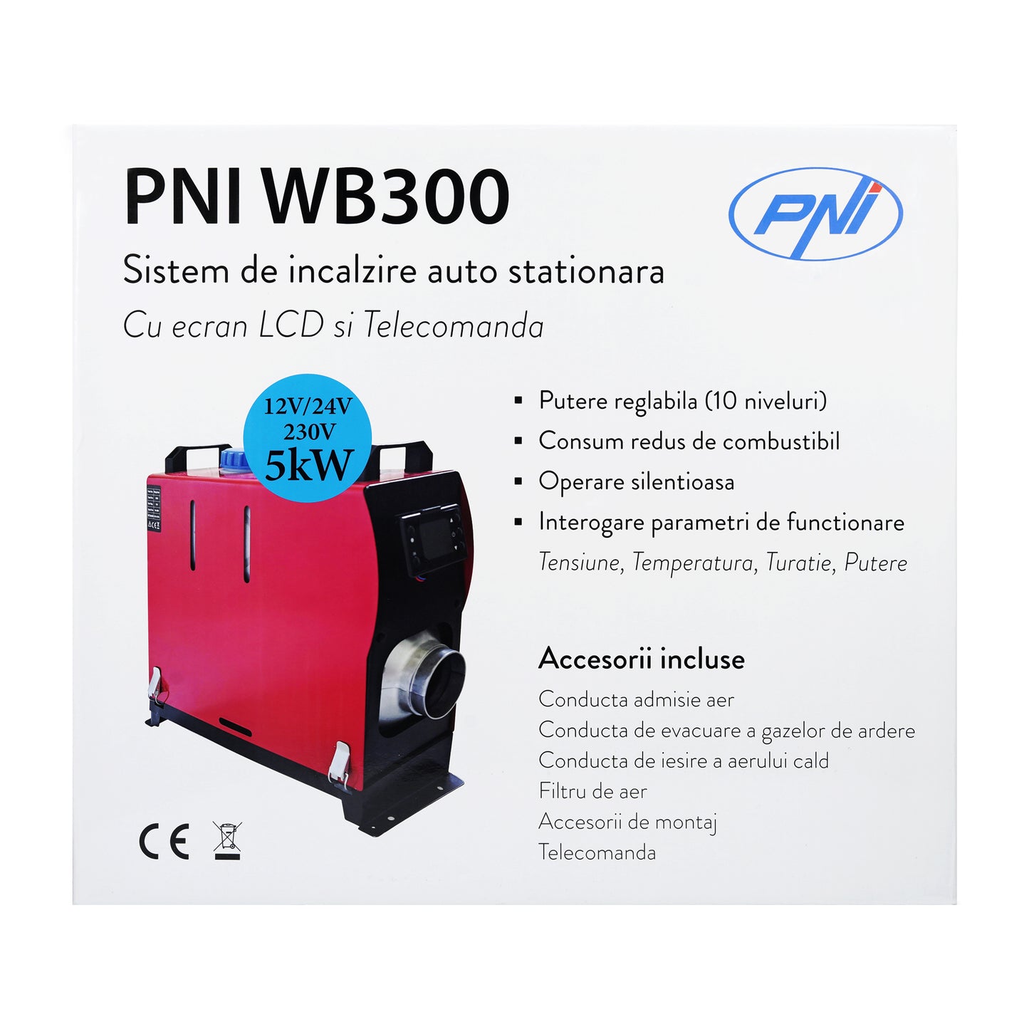 Sistem de incalzire auto stationara PNI WB300 Diesel 5kW 12V, 24V, 230V, 10 niveluri de putere sirocou