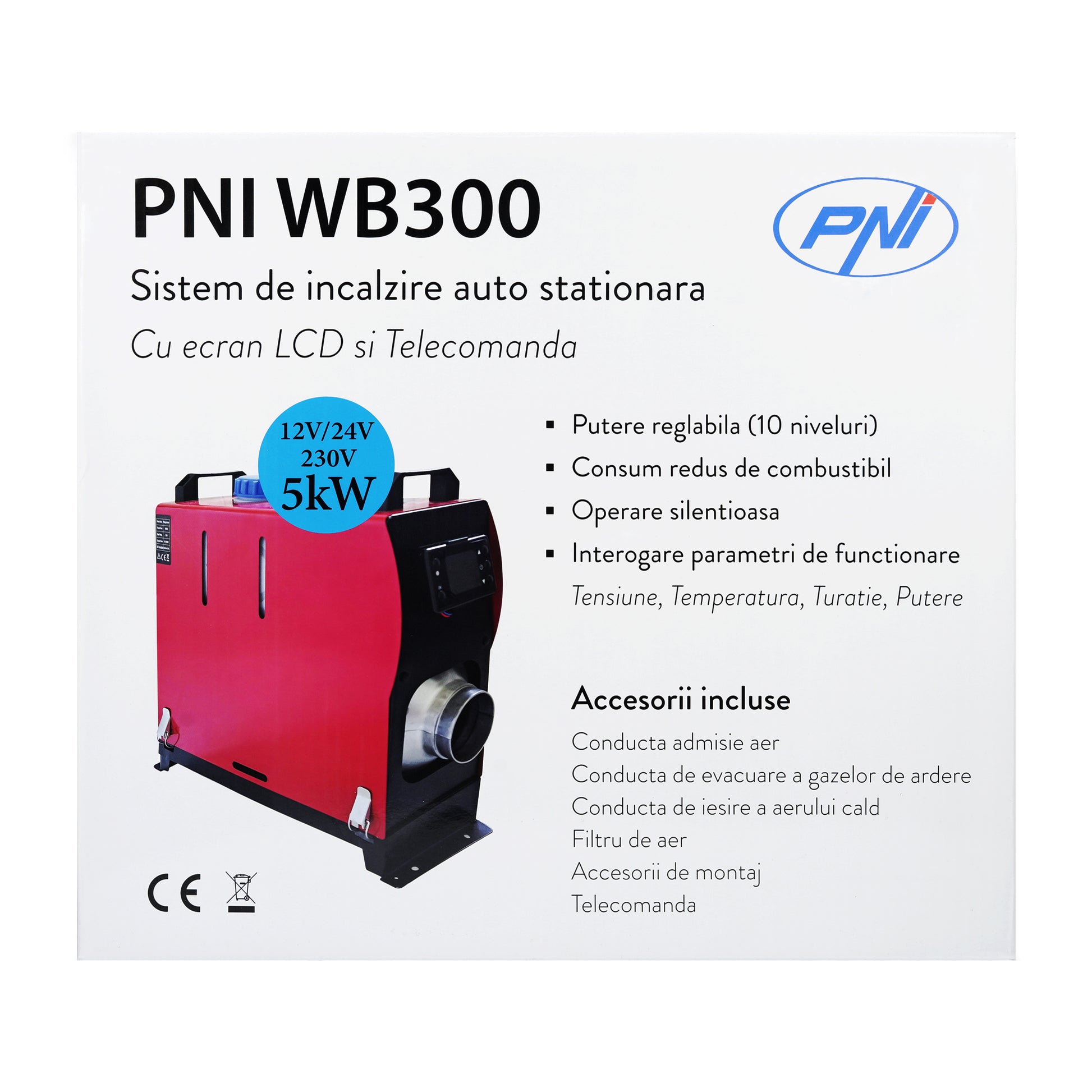 Sistem de incalzire auto stationara PNI WB300 Diesel 5kW 12V, 24V, 230V, 10 niveluri de putere sirocou