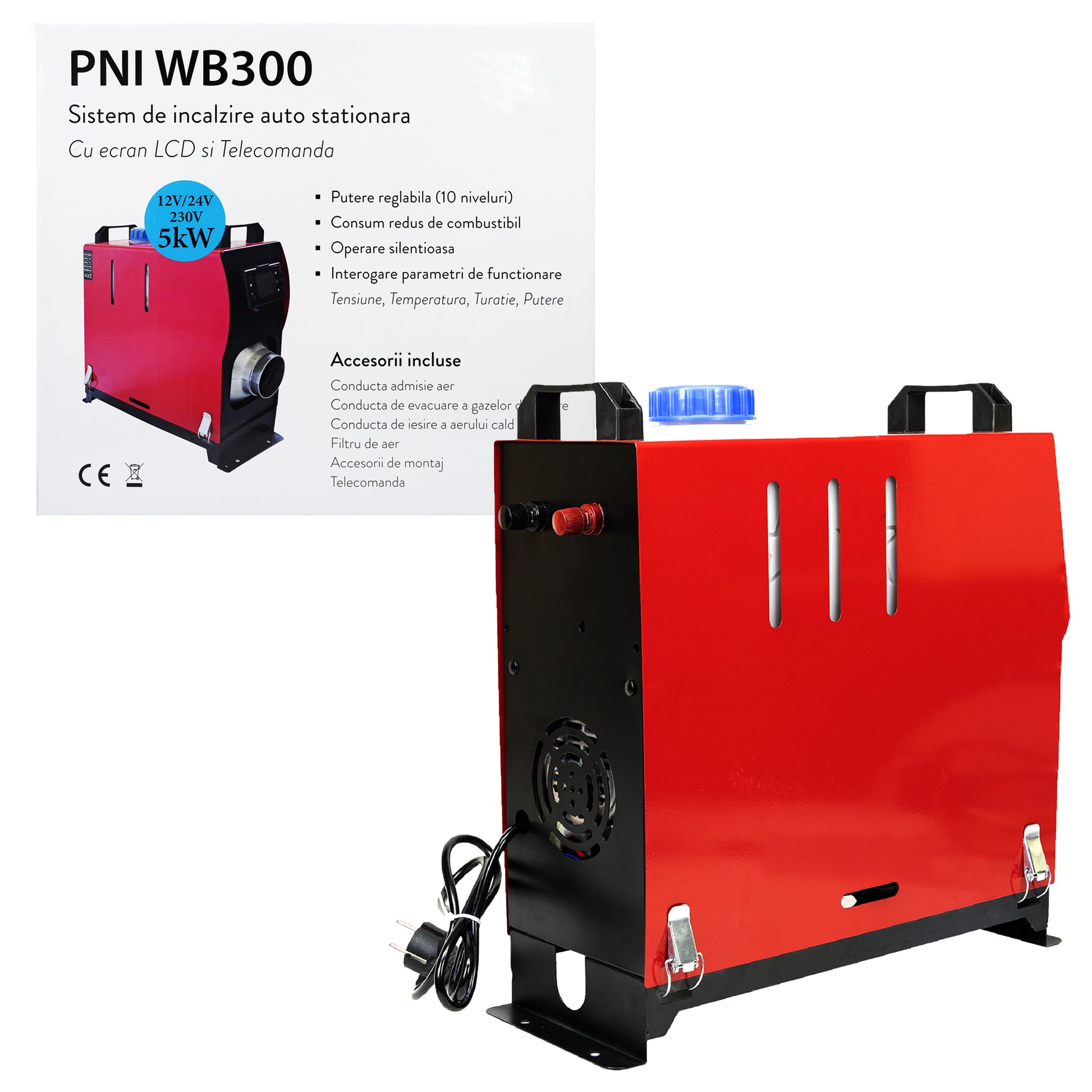 Sistem de incalzire auto stationara PNI WB300 Diesel 5kW 12V, 24V, 230V, 10 niveluri de putere sirocou