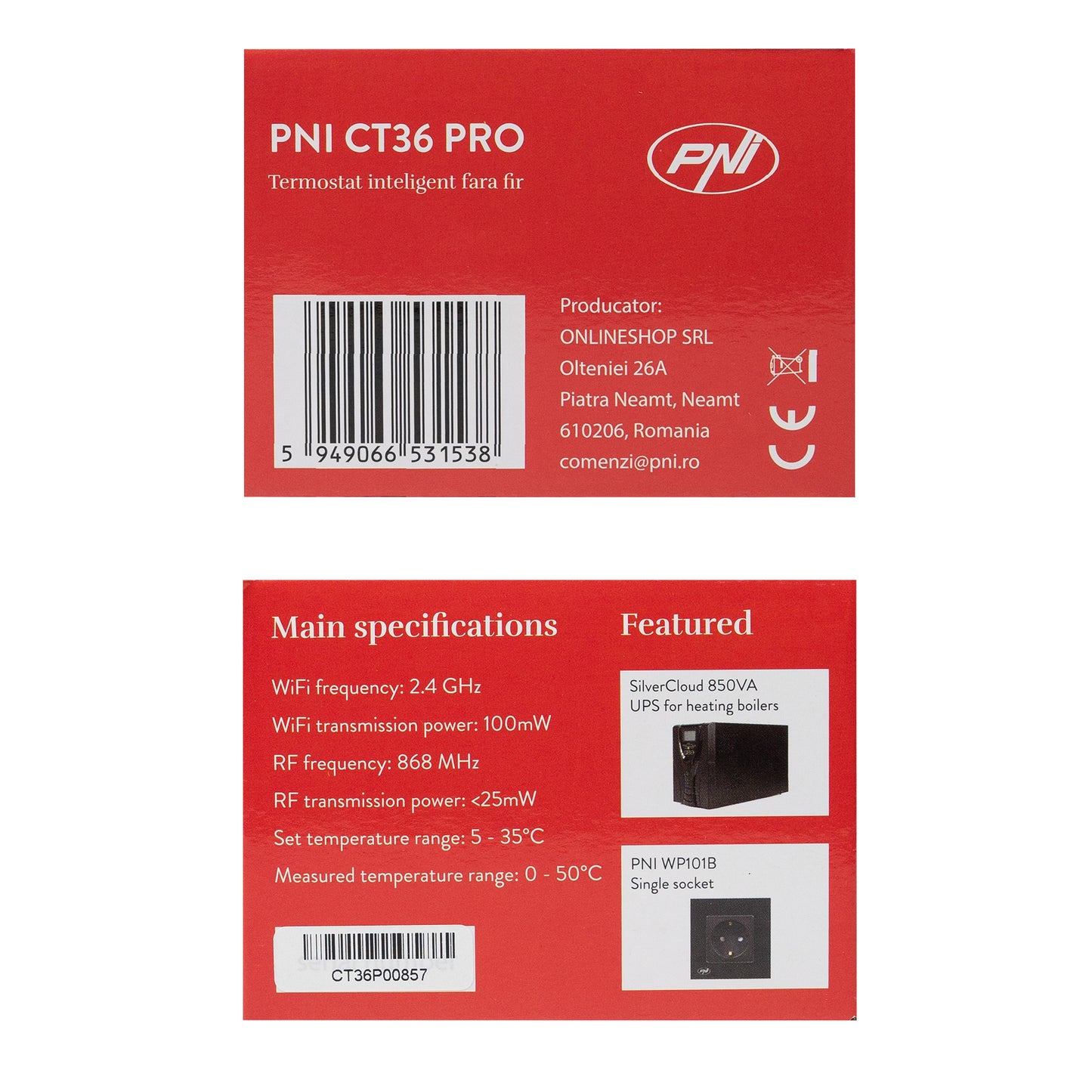 Termostat inteligent PNI CT36 PRO fara fir, histerezis  ± 0.1°C WiFi 2.4GHz, control prin Internet APP TuyaSmart, regim iarna-vara, pentru centrale termice