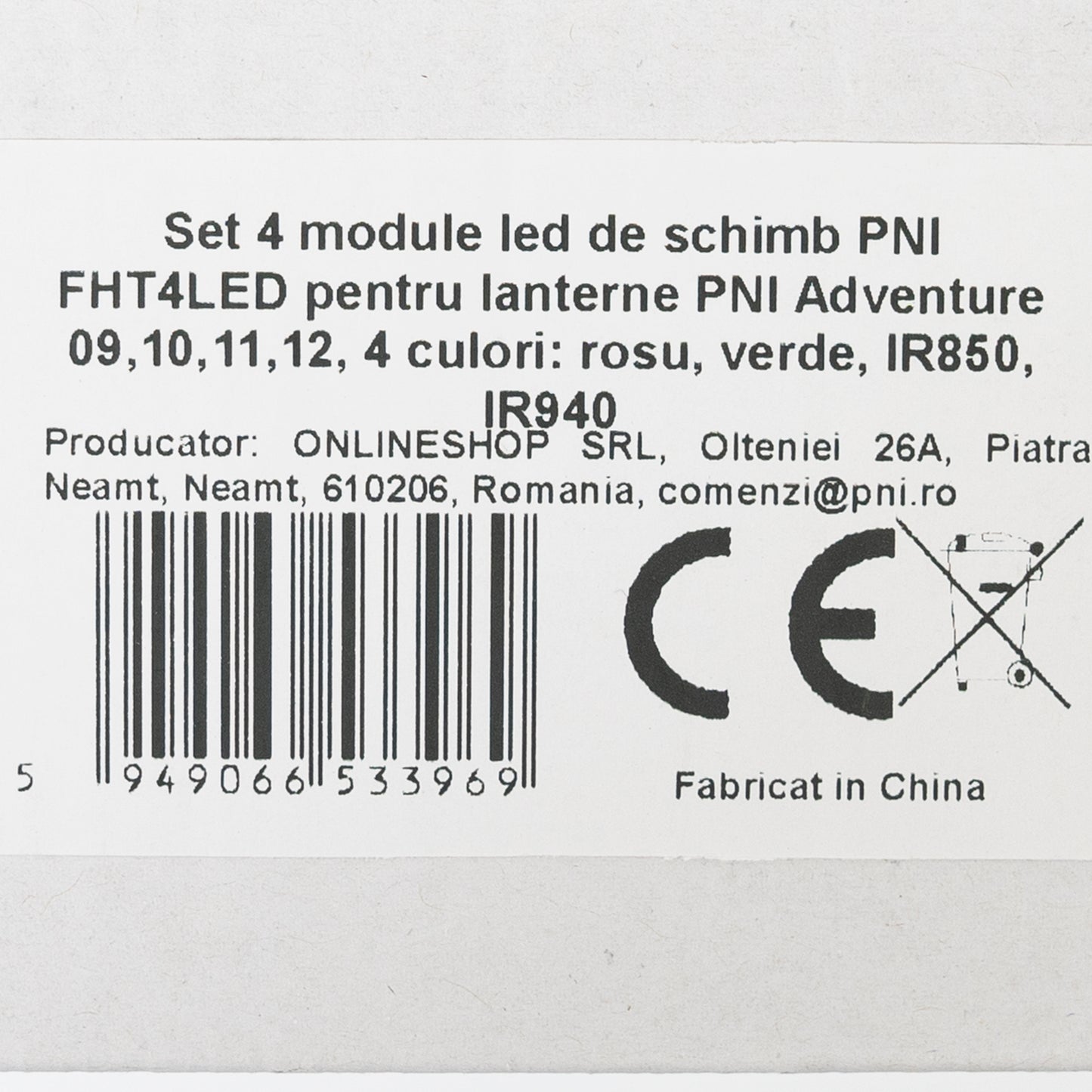 Set 4 module led de schimb PNI FHT4LED pentru lanterne PNI Adventure 09,10,11,12, 4 culori: rosu, verde, IR850, IR940