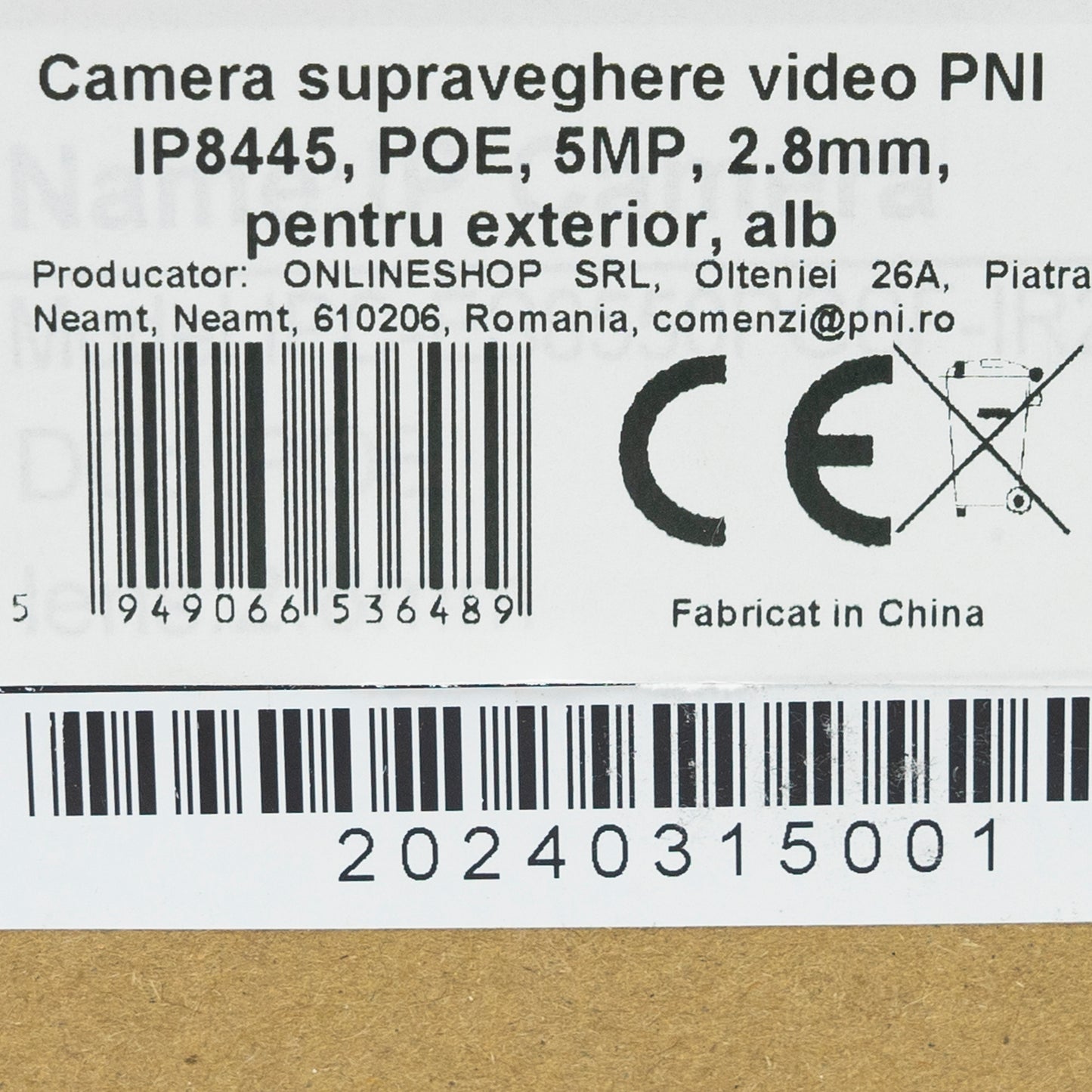 Camera supraveghere video PNI IP515J POE, bullet 5MP, 2.8mm, pentru exterior, alb