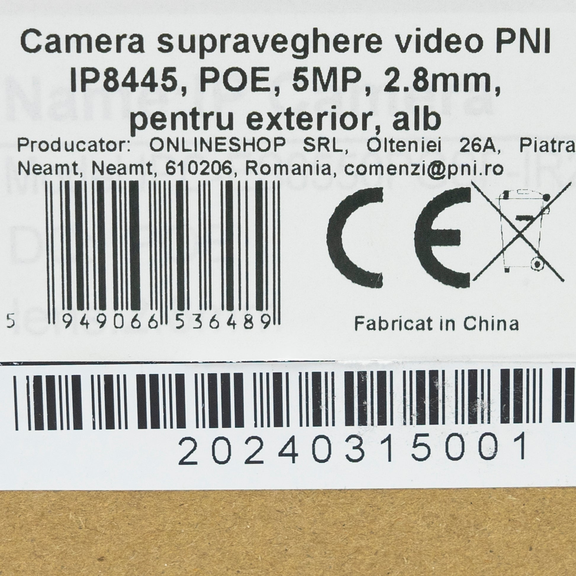 Camera supraveghere video PNI IP515J POE, bullet 5MP, 2.8mm, pentru exterior, alb