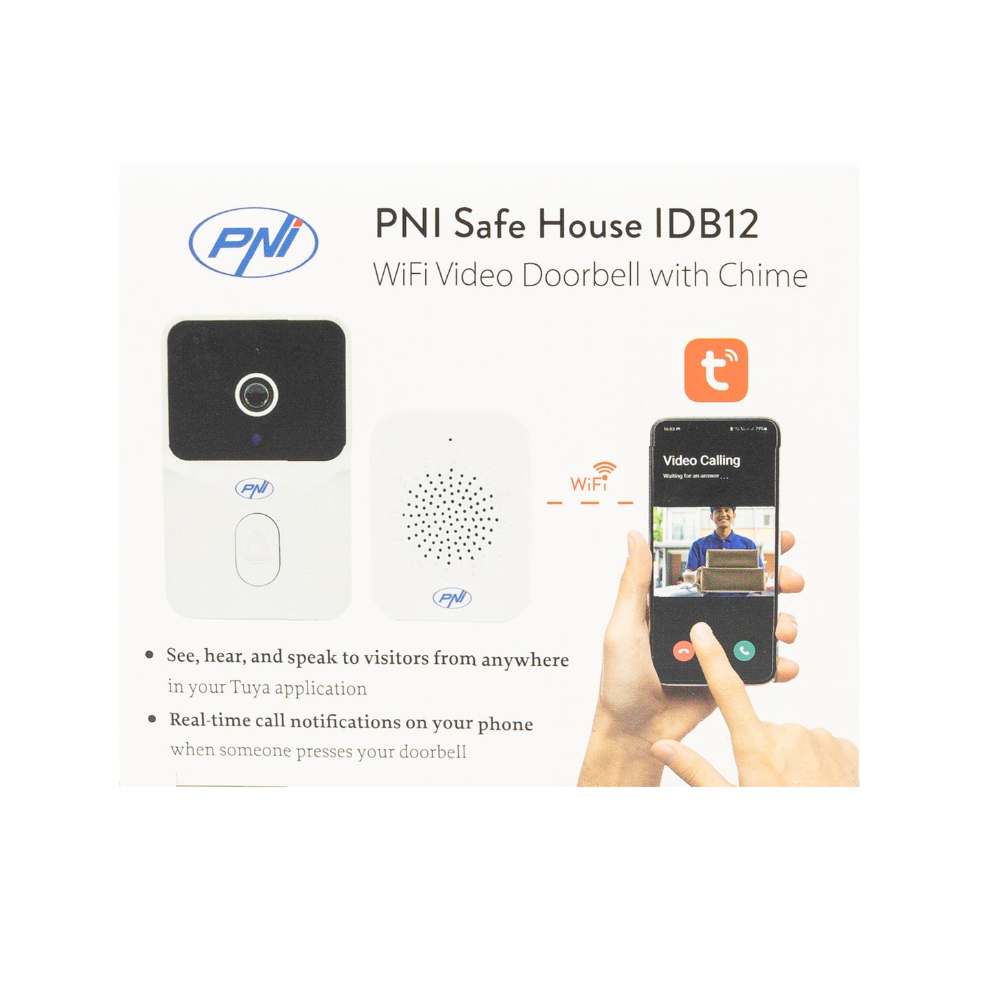 Sonerie video PNI Safe House IDB12 WiFi, vizibilitate noctura, IP54, acumulator incorporat, control din aplicatia Tuya