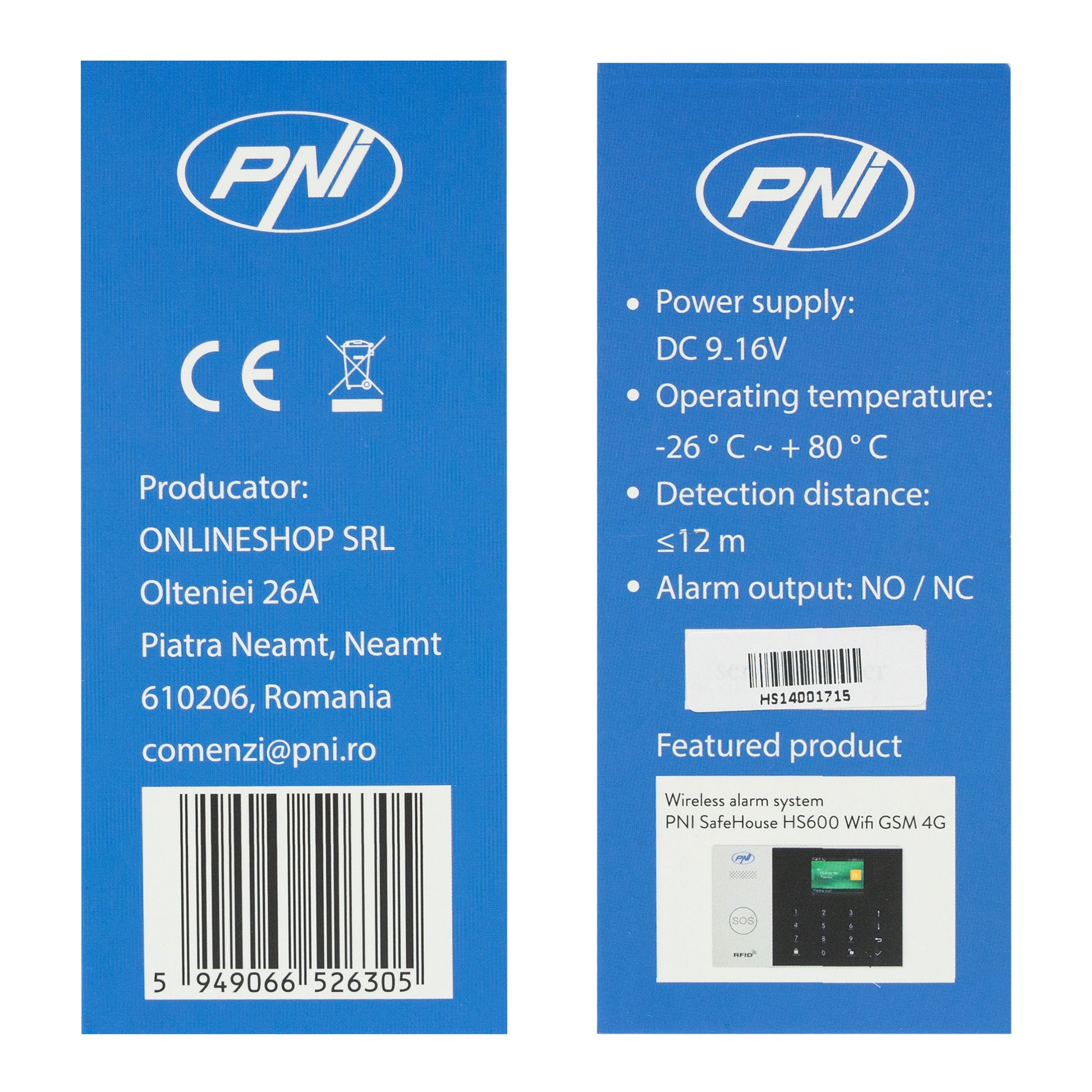 Senzor de miscare PIR cu fir PNI SafeHouse HS140 pentru sisteme de alarma compatibil cu PNI HS600 si PNI HS650