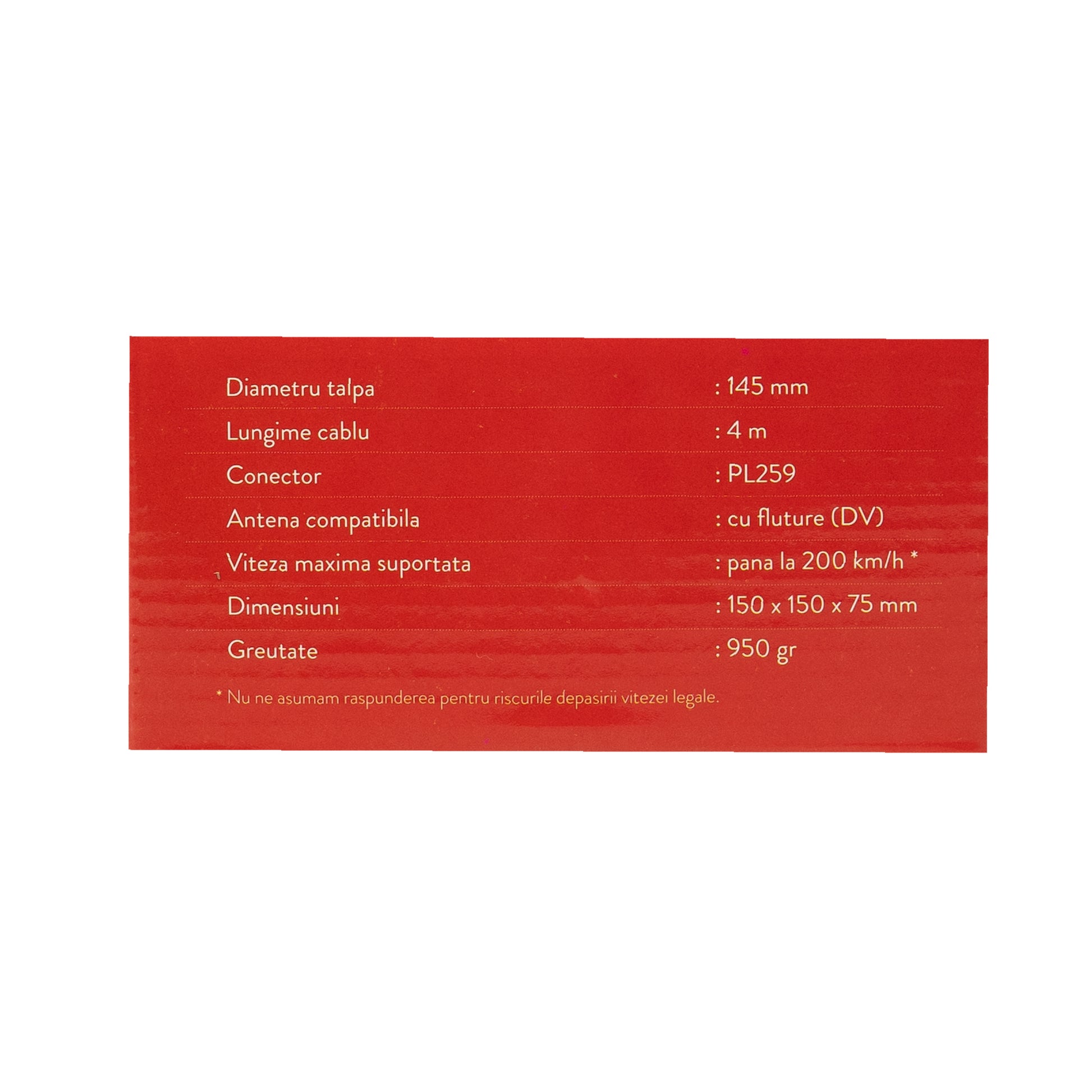 Baza magnetica PNI 145/DV 145mm contine cablu 4m si mufa PL259