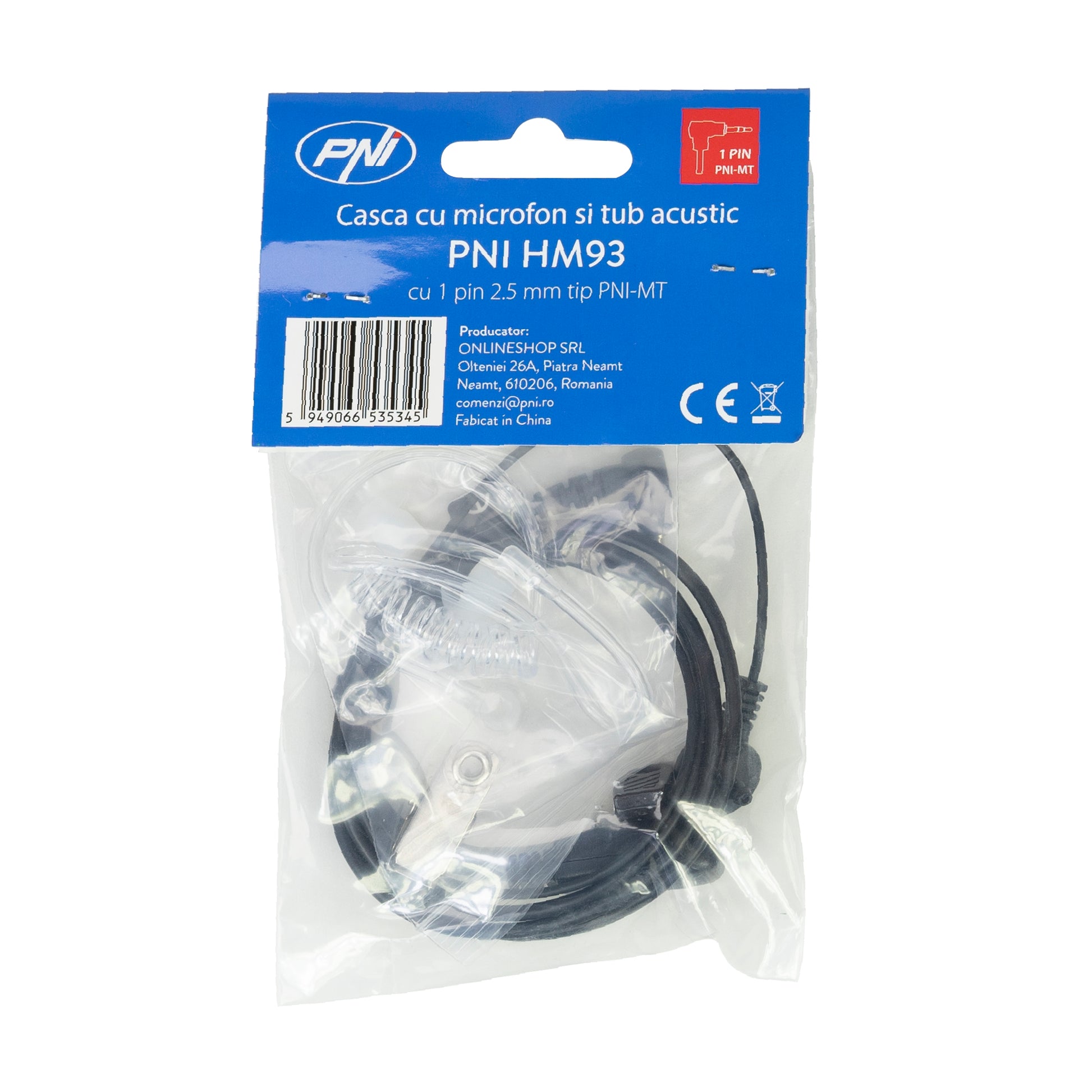 Casca cu microfon si tub acustic PNI HM93, cu 1 pin 2.5mm PNI-MT, negru