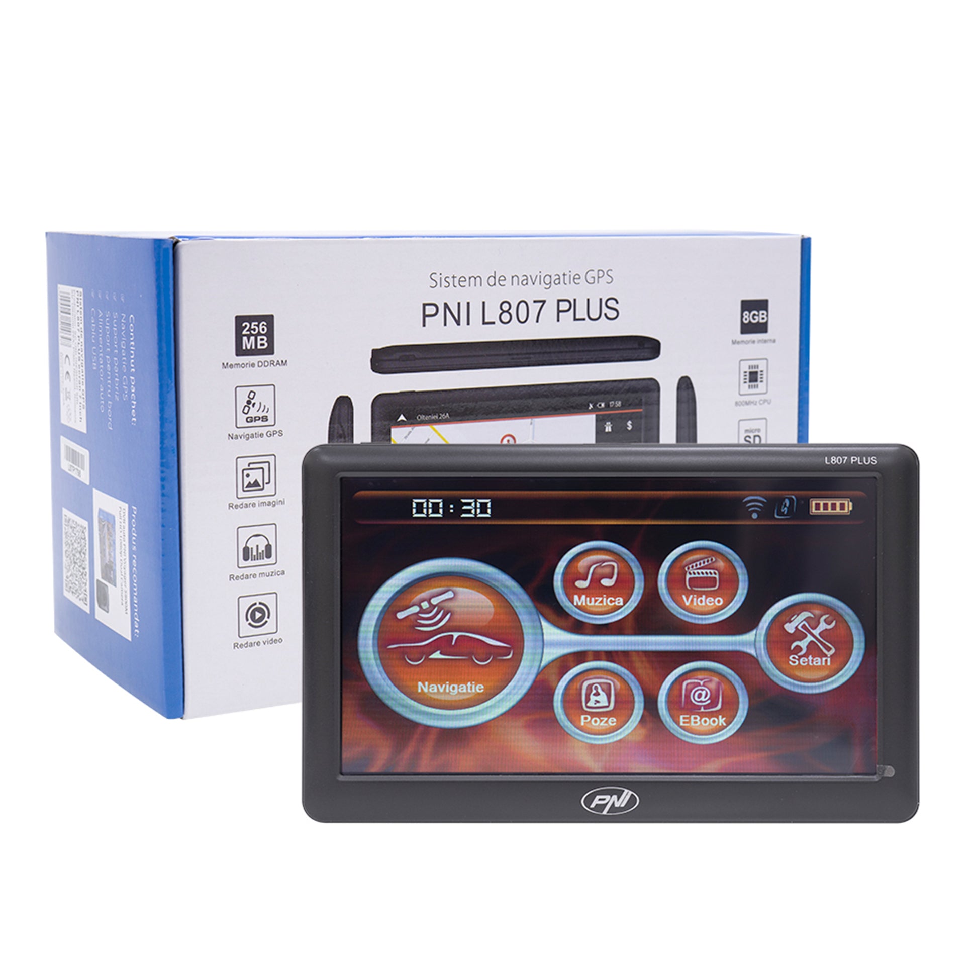Sistem de navigatie GPS PNI L807 PLUS ecran 7 inch, 800 MHz, 256MB DDR, 8GB memorie interna, cu parasolar inclus