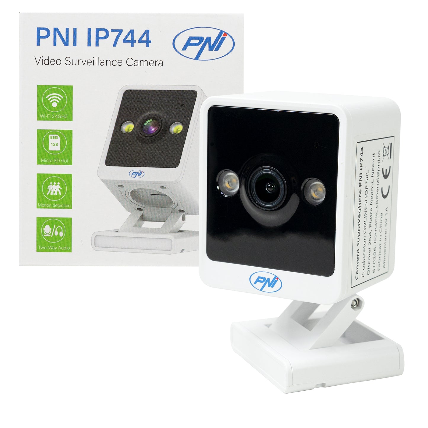 Camera supraveghere video PNI IP744 4MP cu IP, detectie miscare, audio bidirectional, slot card micro SD, unghi larg, control din aplicatie, imagine color pe timp de noapte, interior si exterior