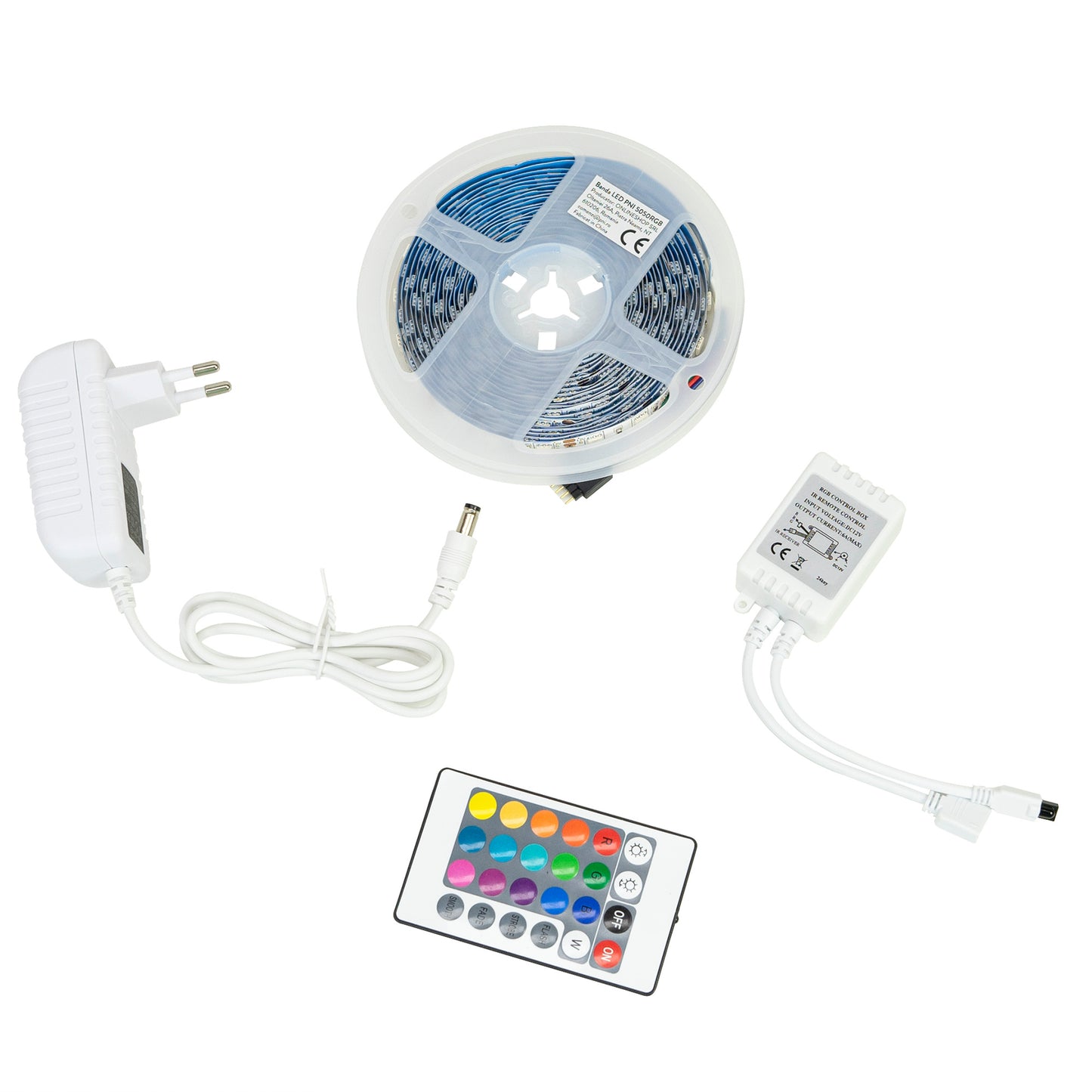 Banda LED PNI 5050RGB, 300 LED-uri, RGB, dimabil, jocuri de lumini, 5 metri, IP20, telecomanda, alimentator 230V inclus