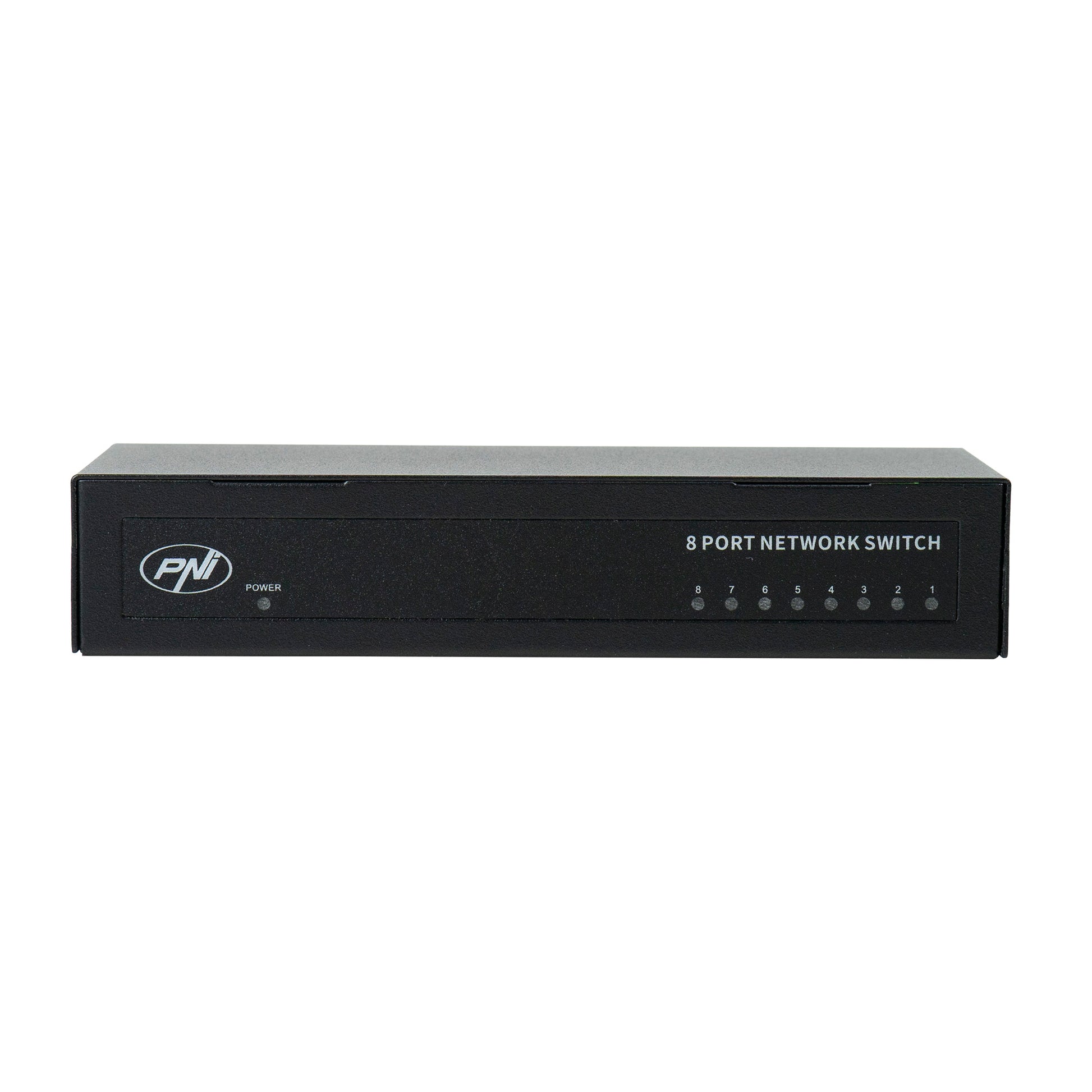 Switch PNI SW08 cu 8 porturi 10/100 Mbps, carcasa metalica, fara ventilator, plug & play, protectie fulger 4KV