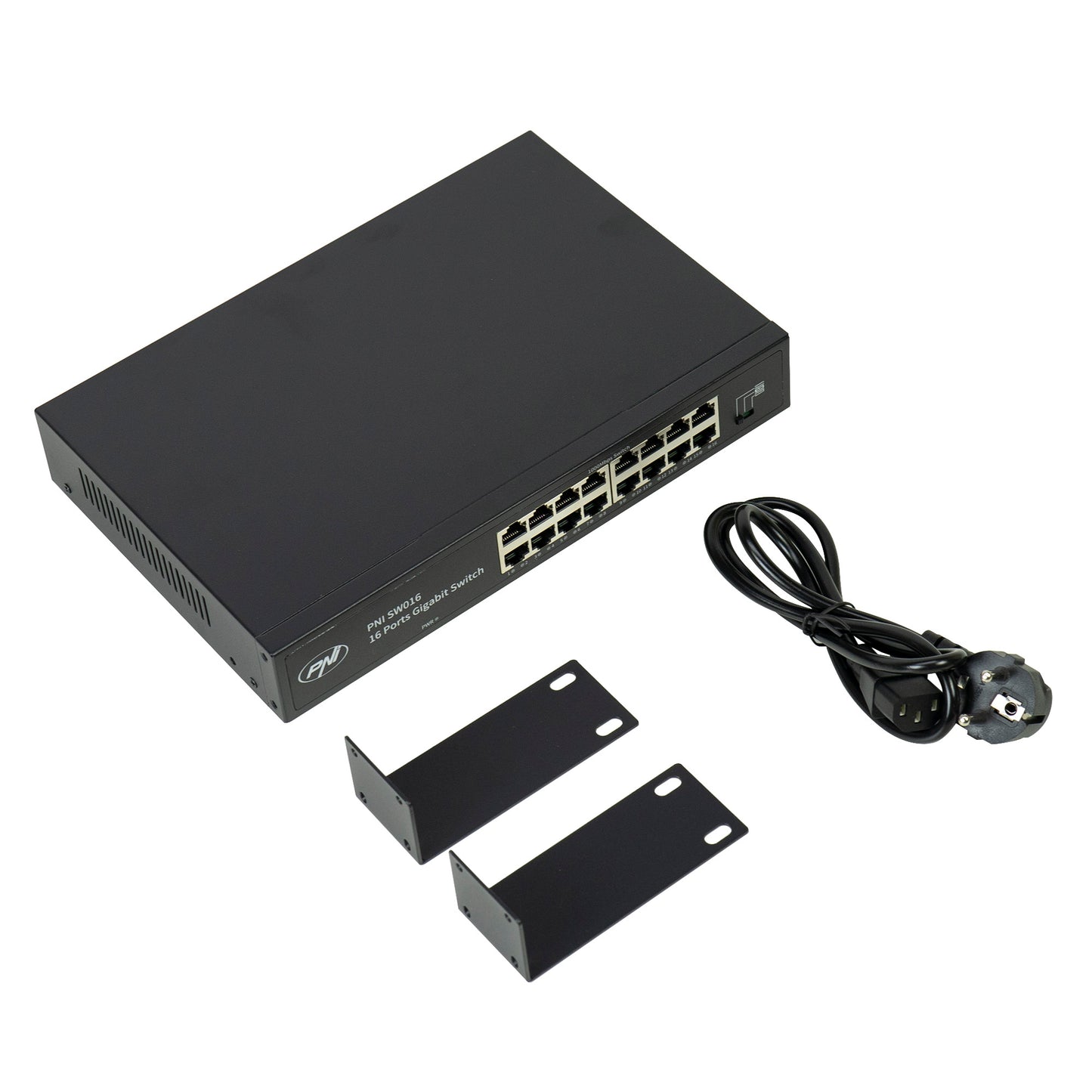 Switch PNI SW016, 16 x 10/100/1000 Mbps, Gigabit, carcasa metalica, fara ventilator, plug & play, protectie fulger 4KV